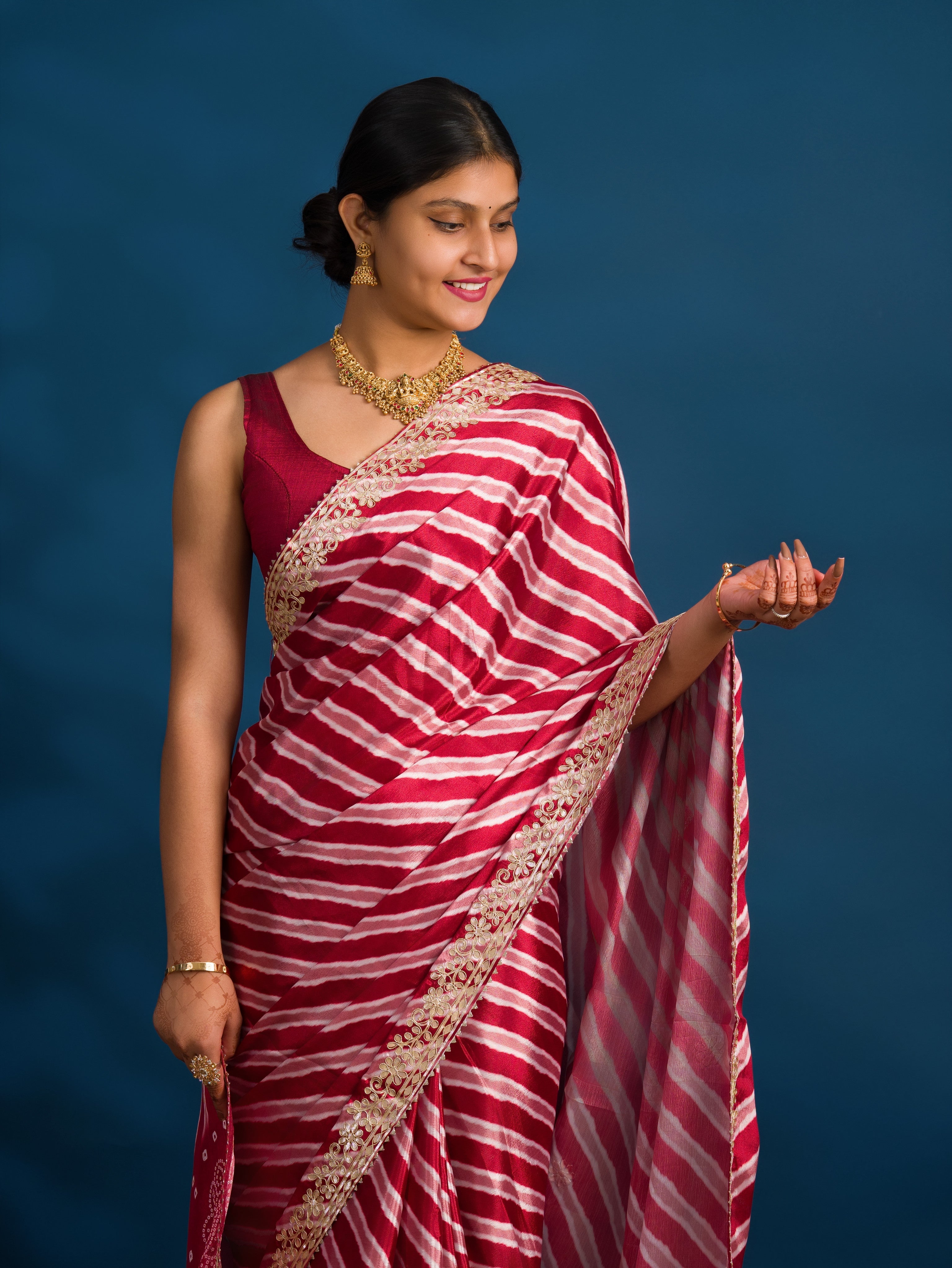 By Leheriya Saree With Gotapatti Work 