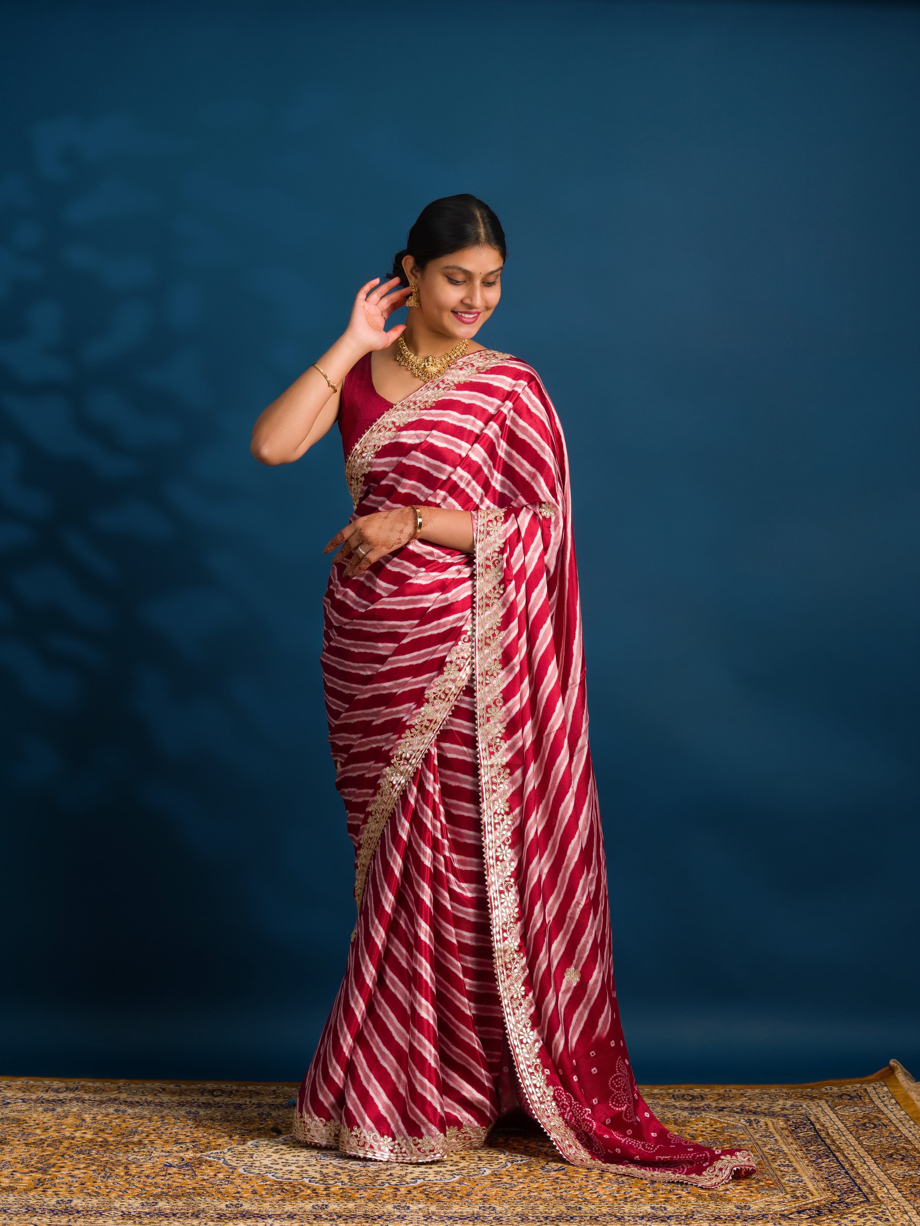 By Leheriya Saree With Gotapatti Work 