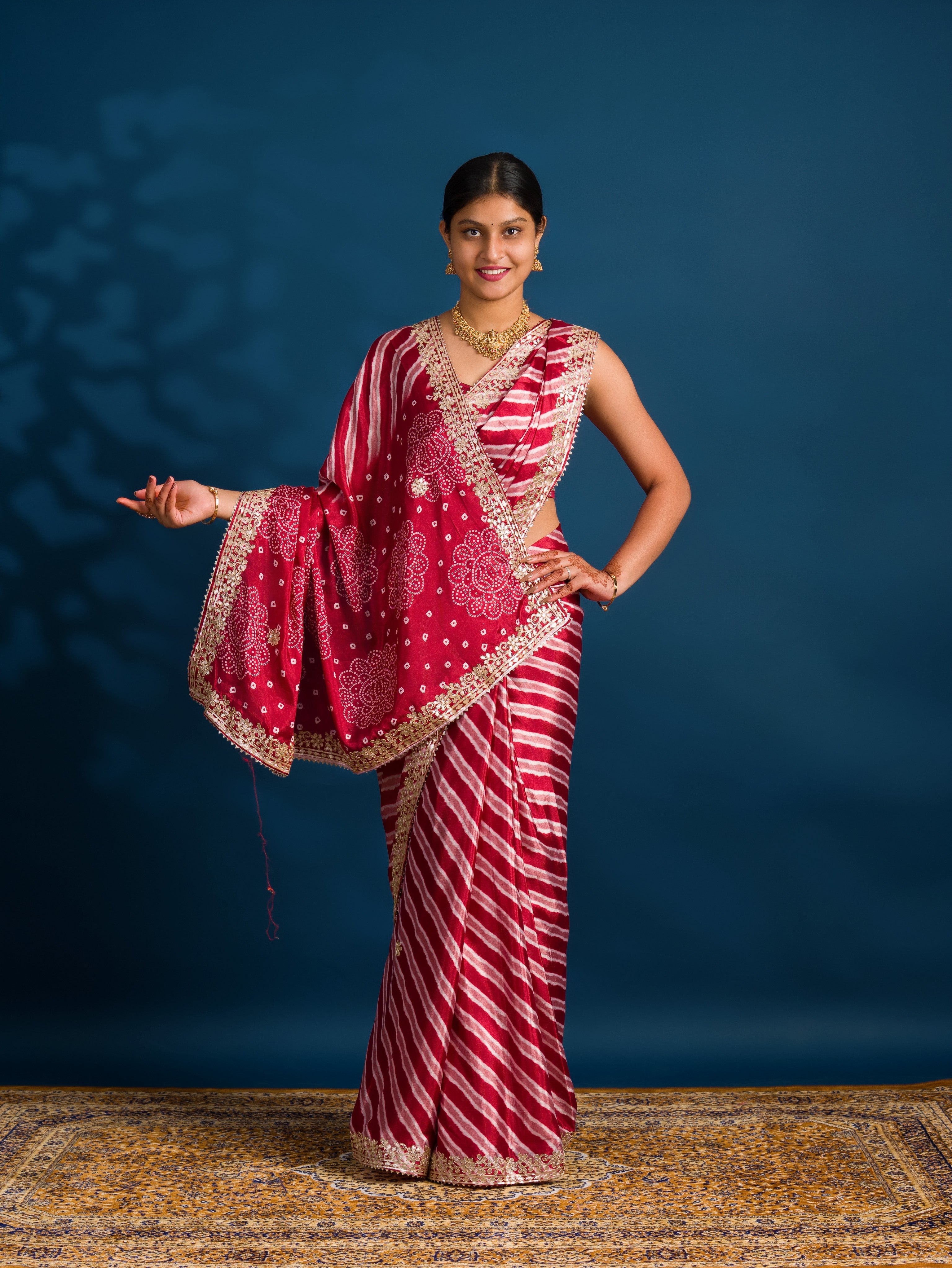 By Leheriya Saree With Gotapatti Work 