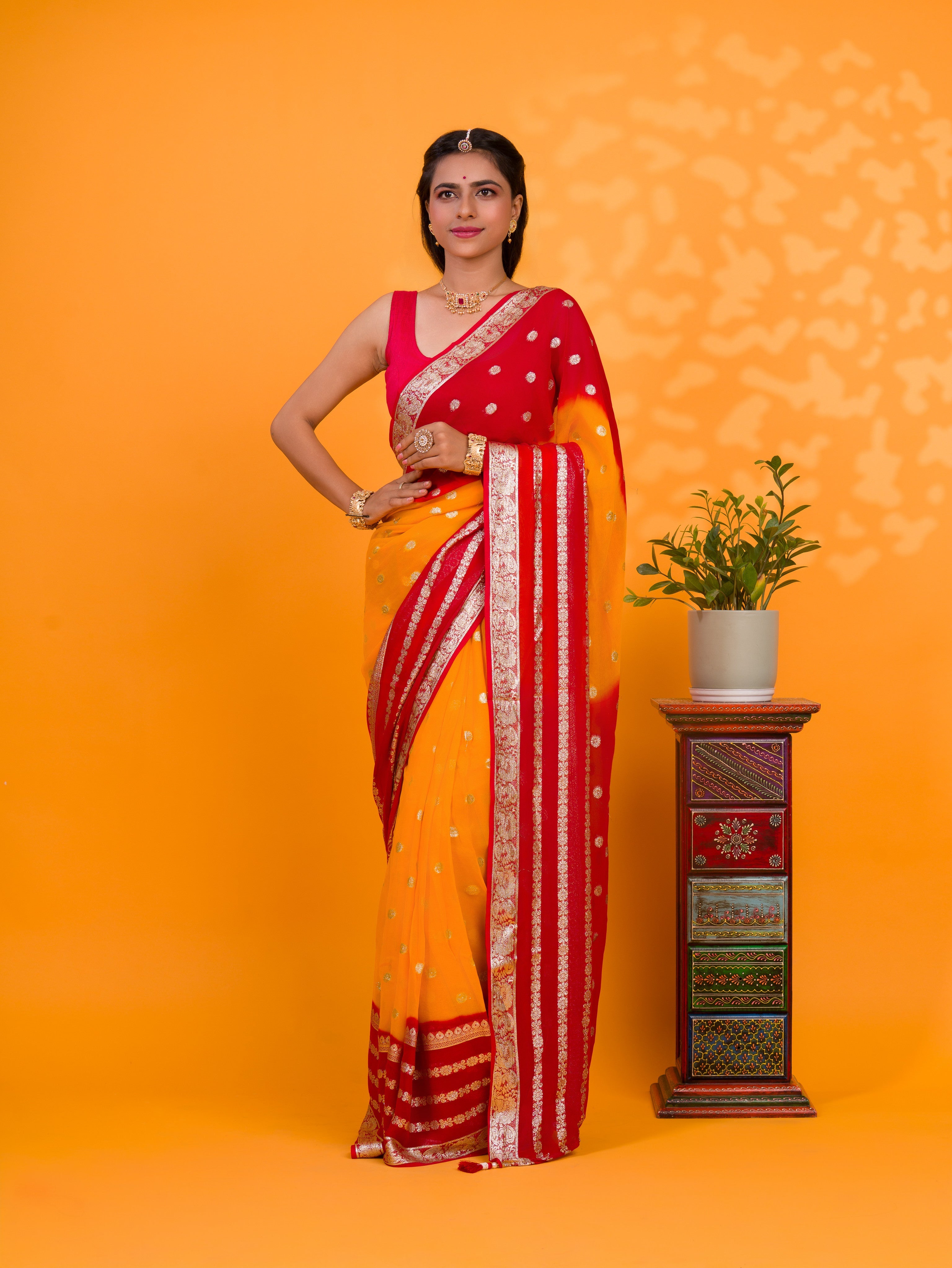 Tanmira New Pure Georgette Jaipuri Tie Dye Zari Weaving Saree