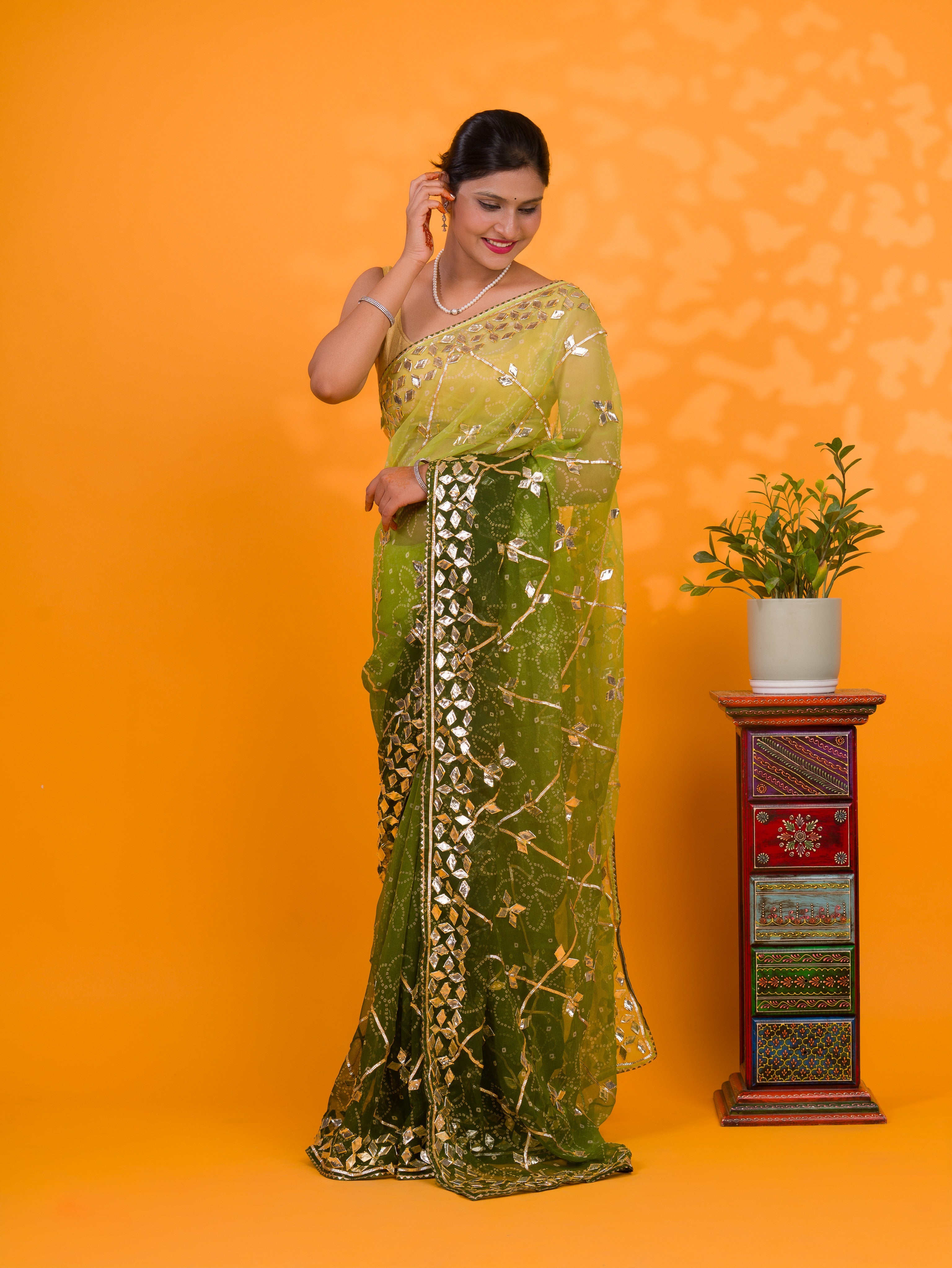 Tanmira New Spiceal Chiffon Bandhani Style With Gotapatti Work Saree MHS