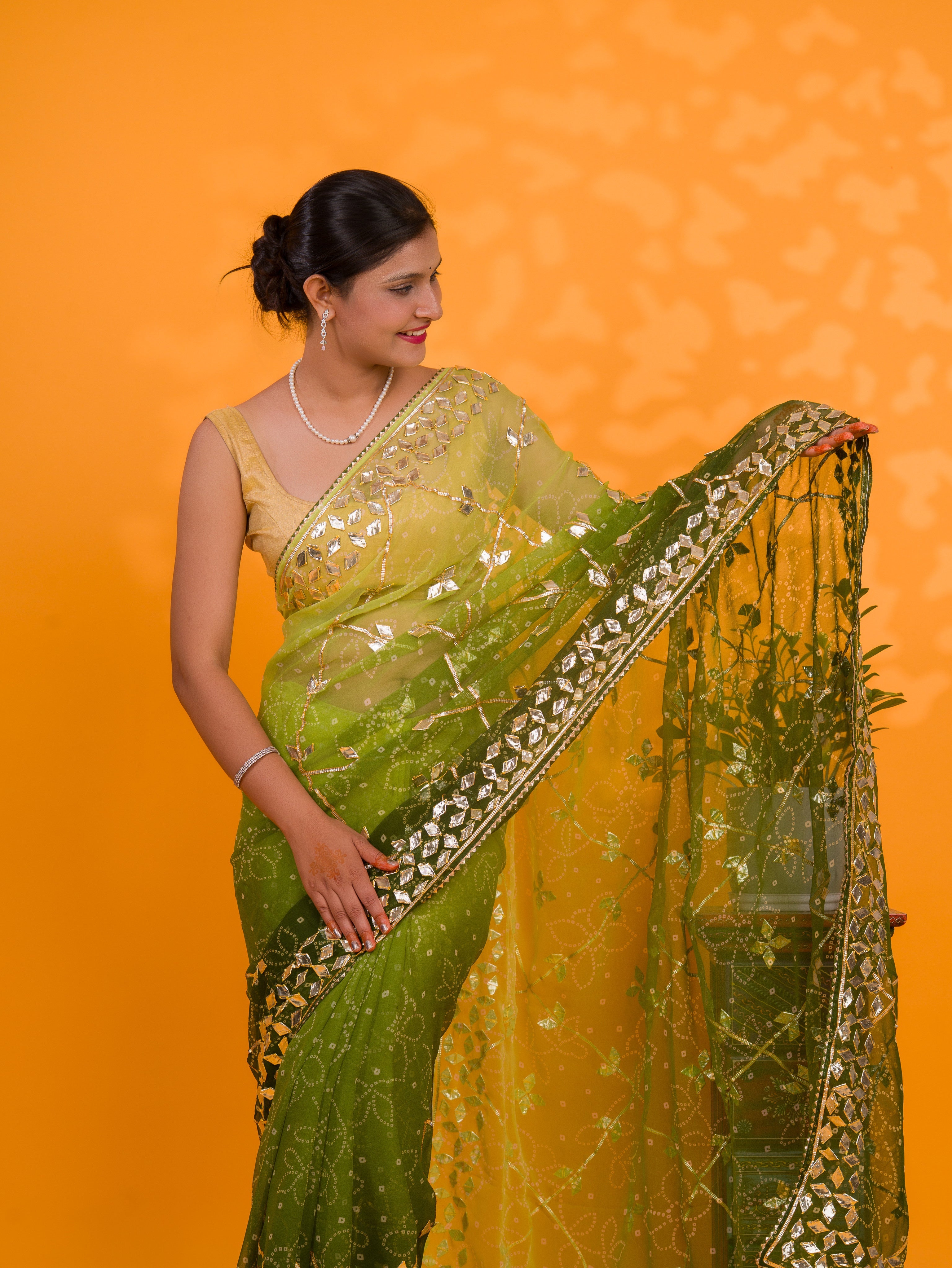 Tanmira New Spiceal Chiffon Bandhani Style With Gotapatti Work Saree MHS