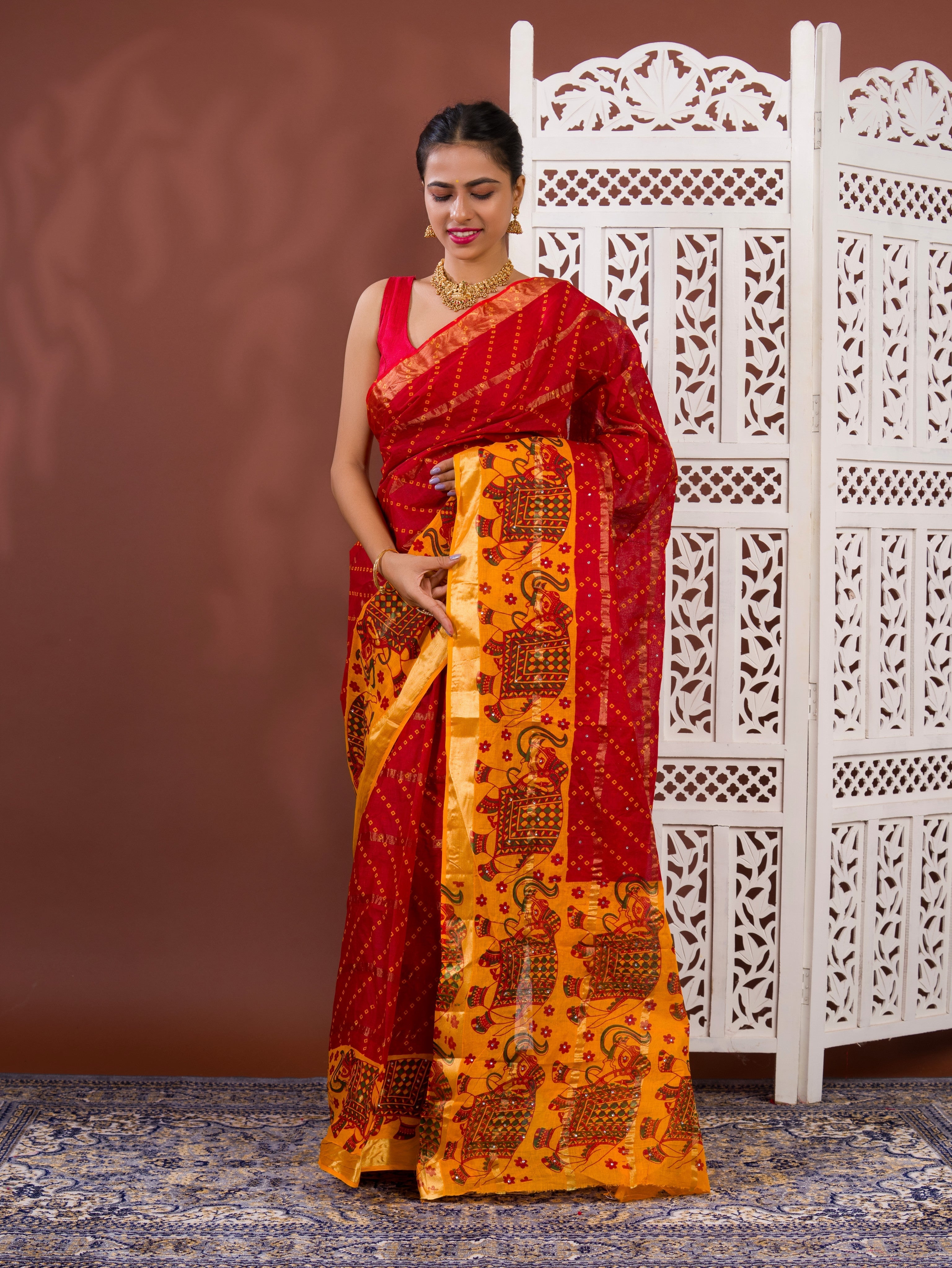 By Ghatchola Saree With Bikaneri bandhej Work 