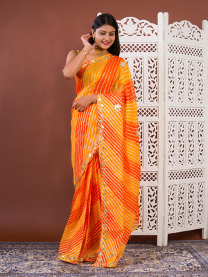 By Leheriya Style With Gotapatti Work Saree