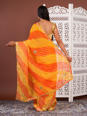 By Leheriya Style With Gotapatti Work Saree