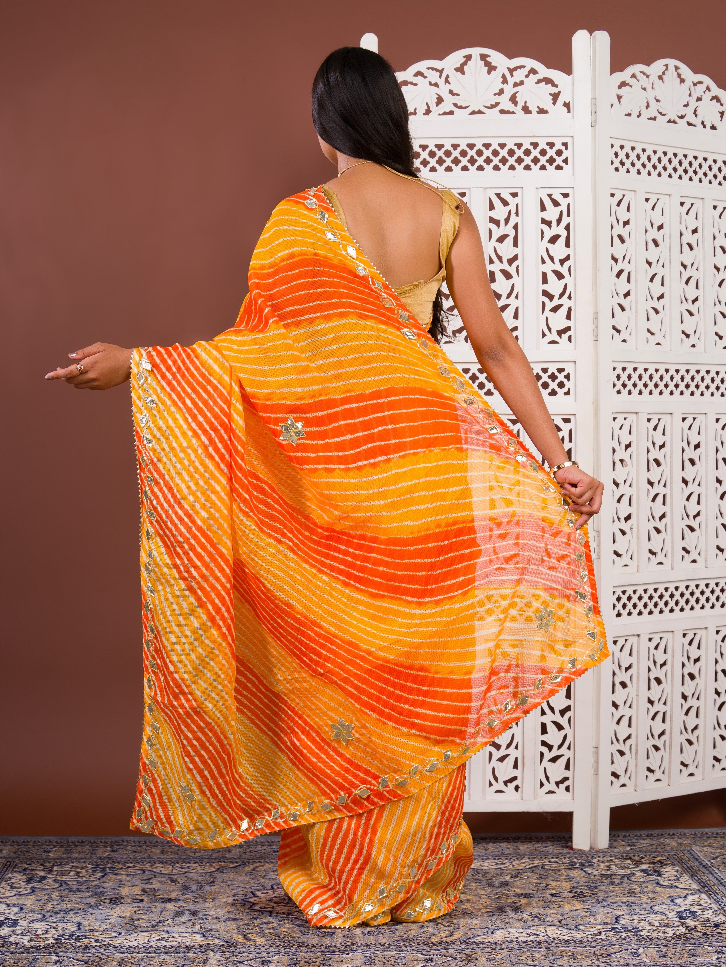 By Leheriya Style With Gotapatti Work Saree