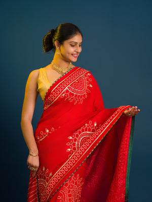 By Bandhani Saree With Traditional Wear