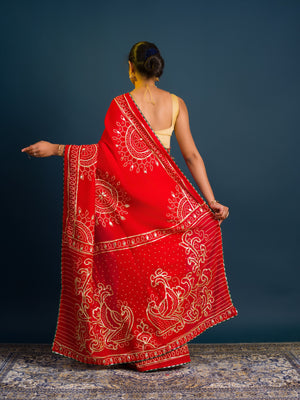 By Bandhani Saree With Traditional Wear