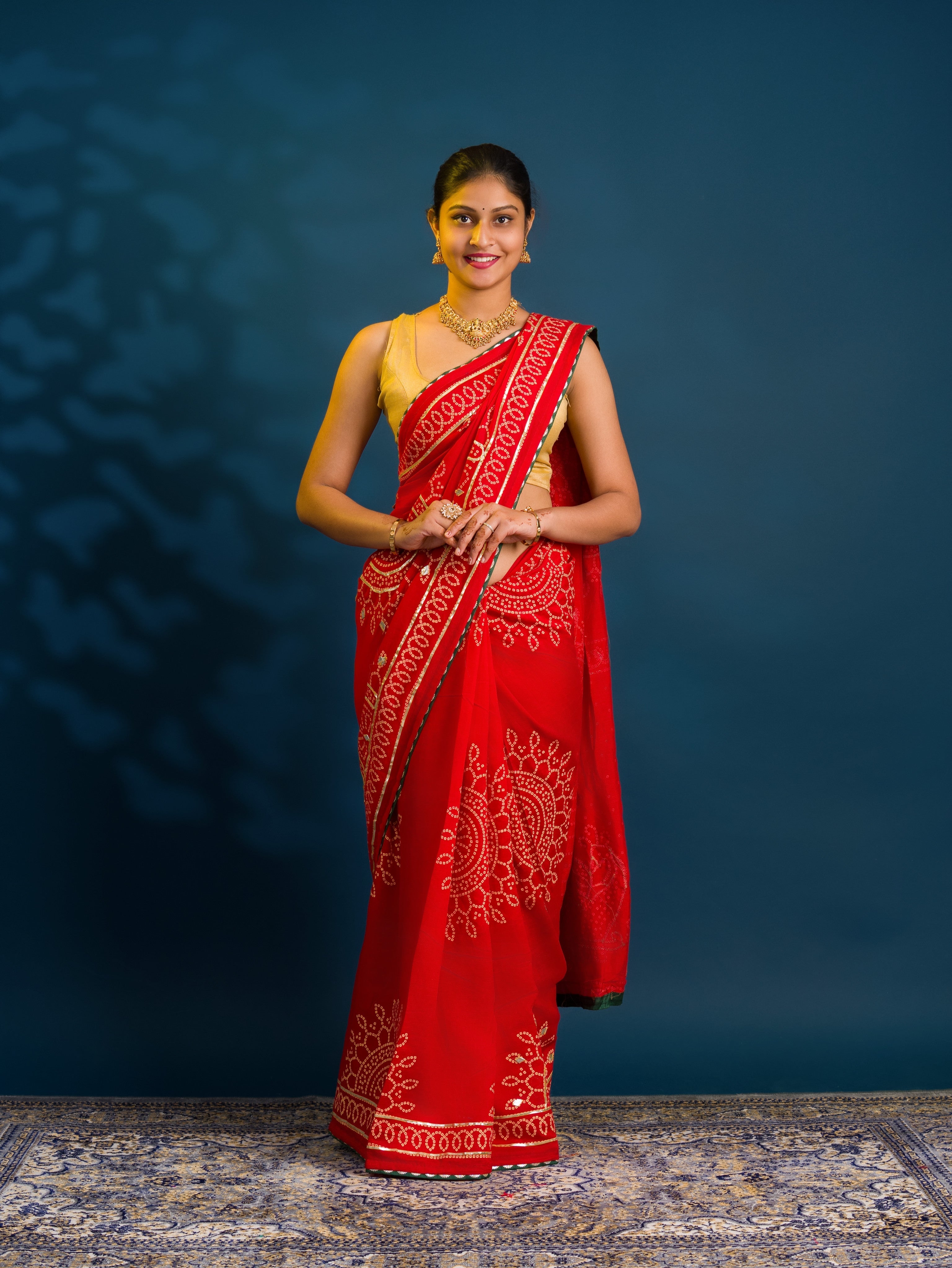 By Bandhani Saree With Traditional Wear