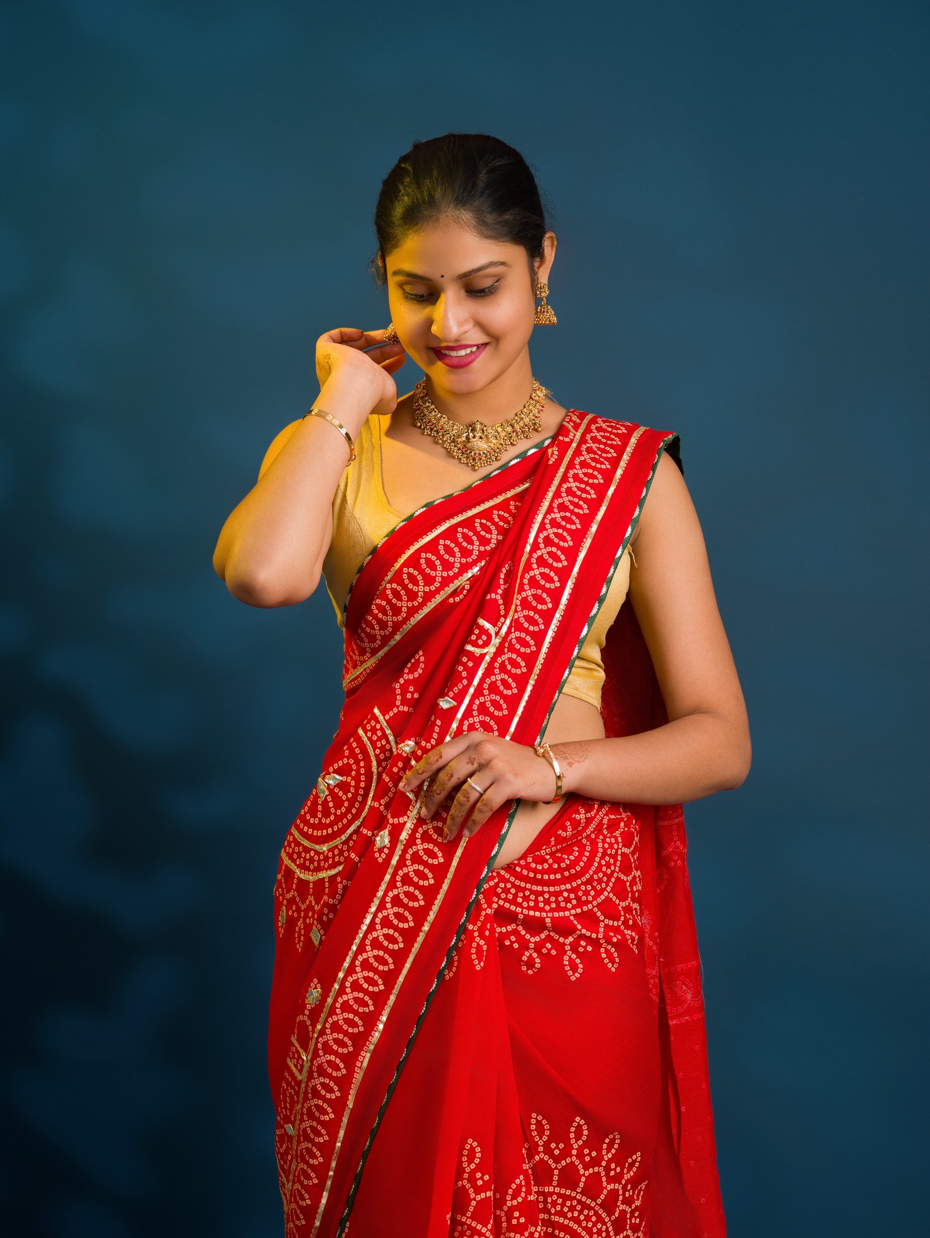 By Bandhani Saree With Traditional Wear