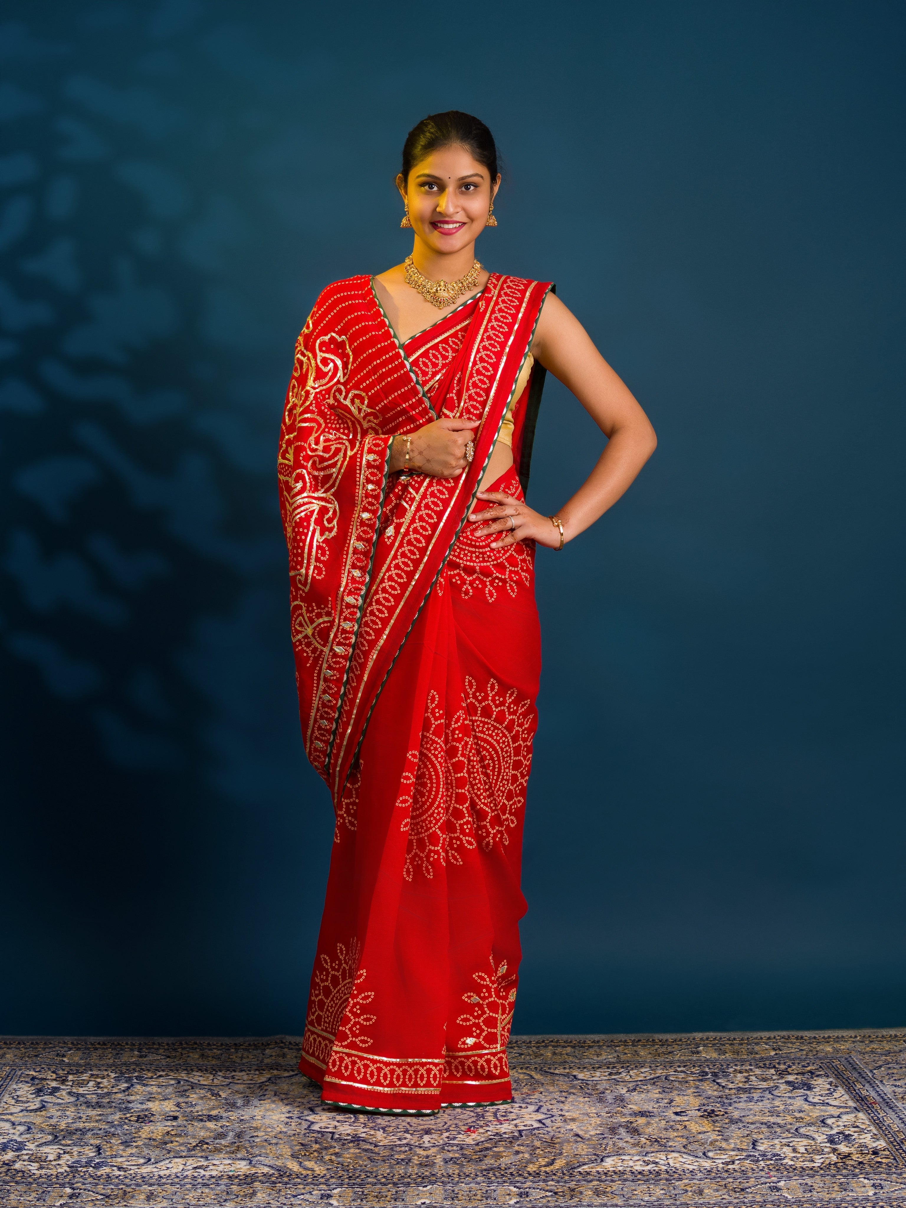 By Bandhani Saree With Traditional Wear