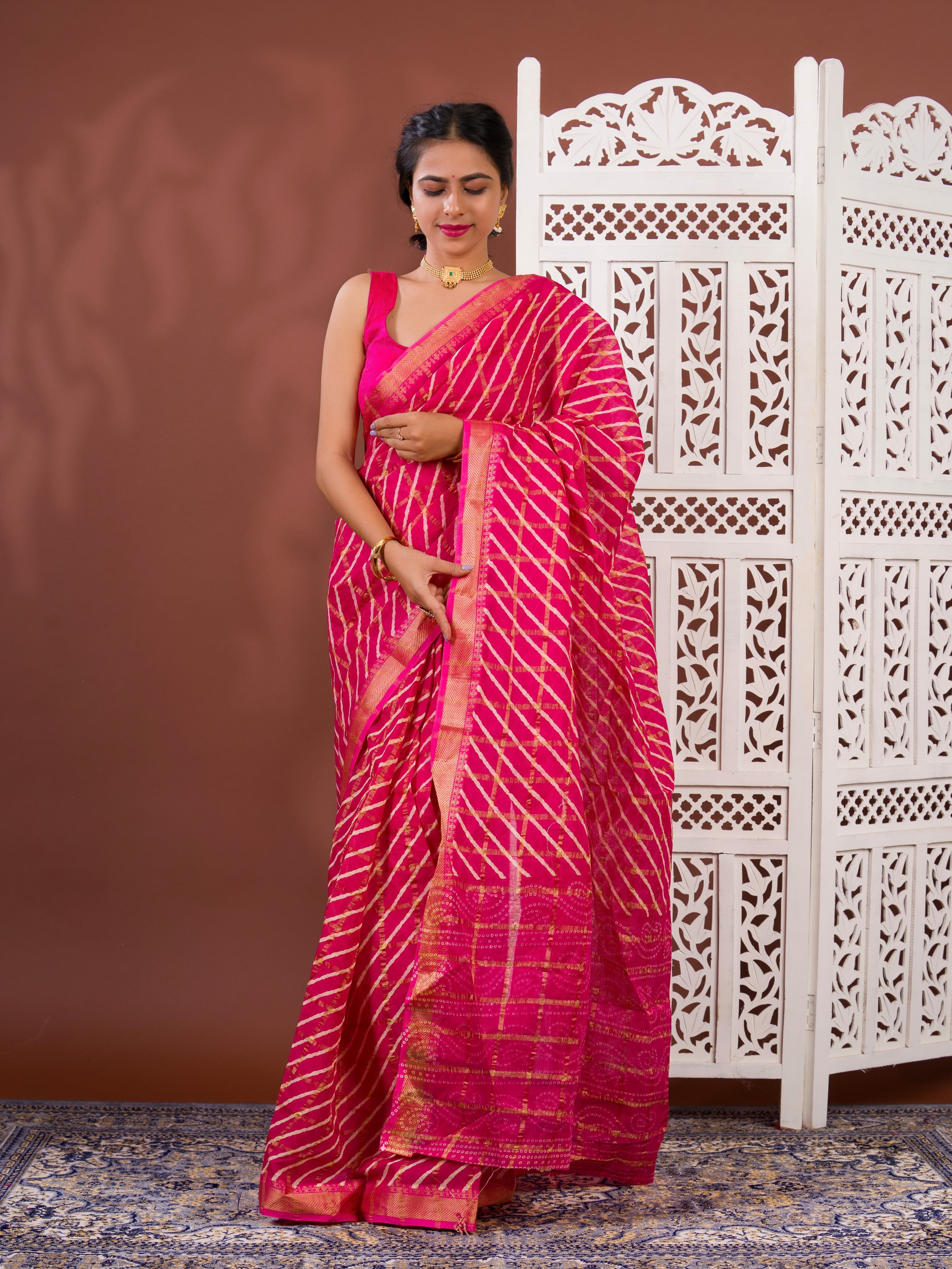 By Ghatchola Saree With Bikaneri bandhej Work 
