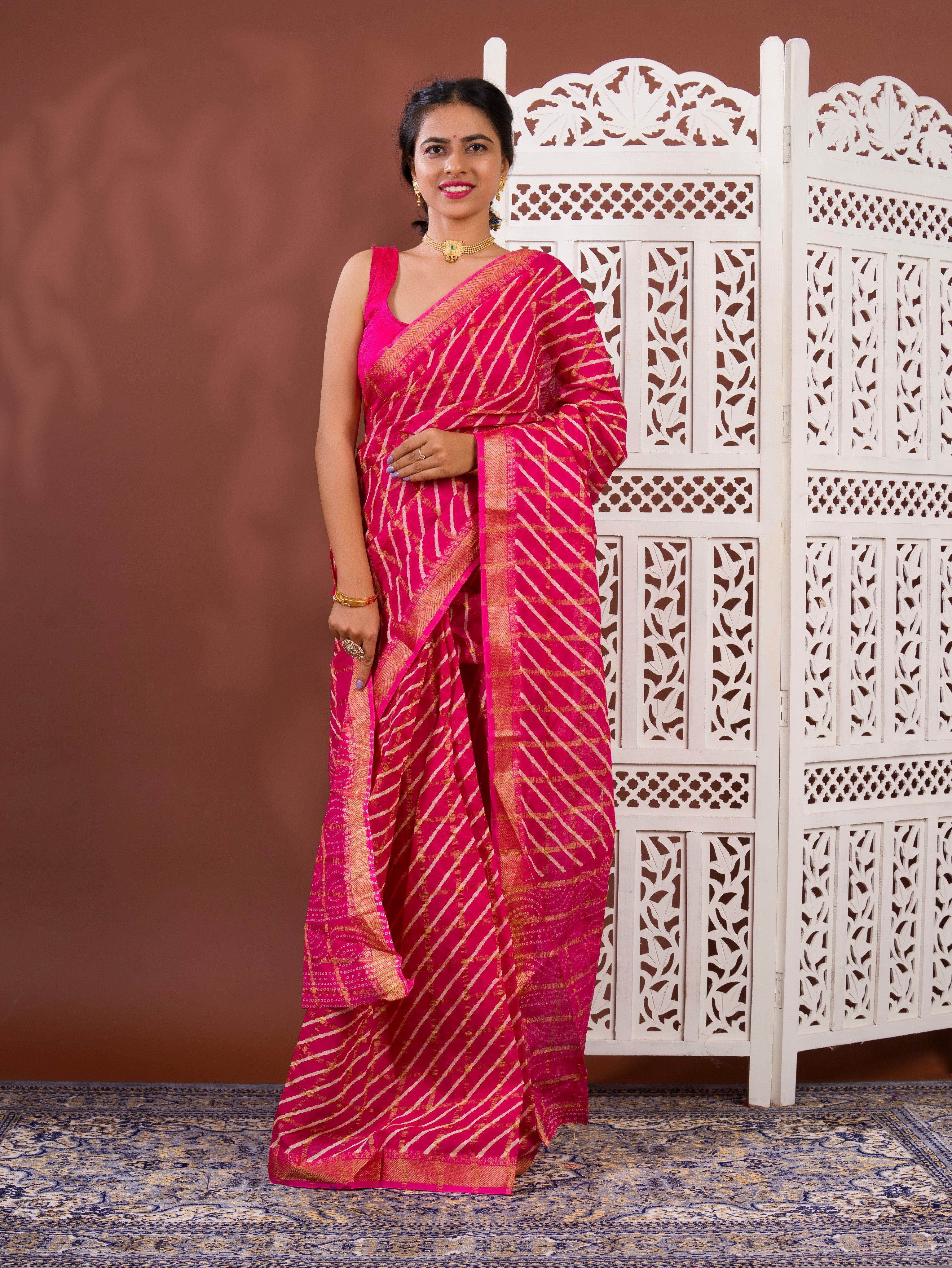 By Ghatchola Saree With Bikaneri bandhej Work 