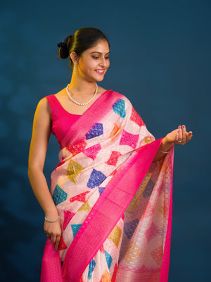 By Bandhani Saree  With Zari Border Work
