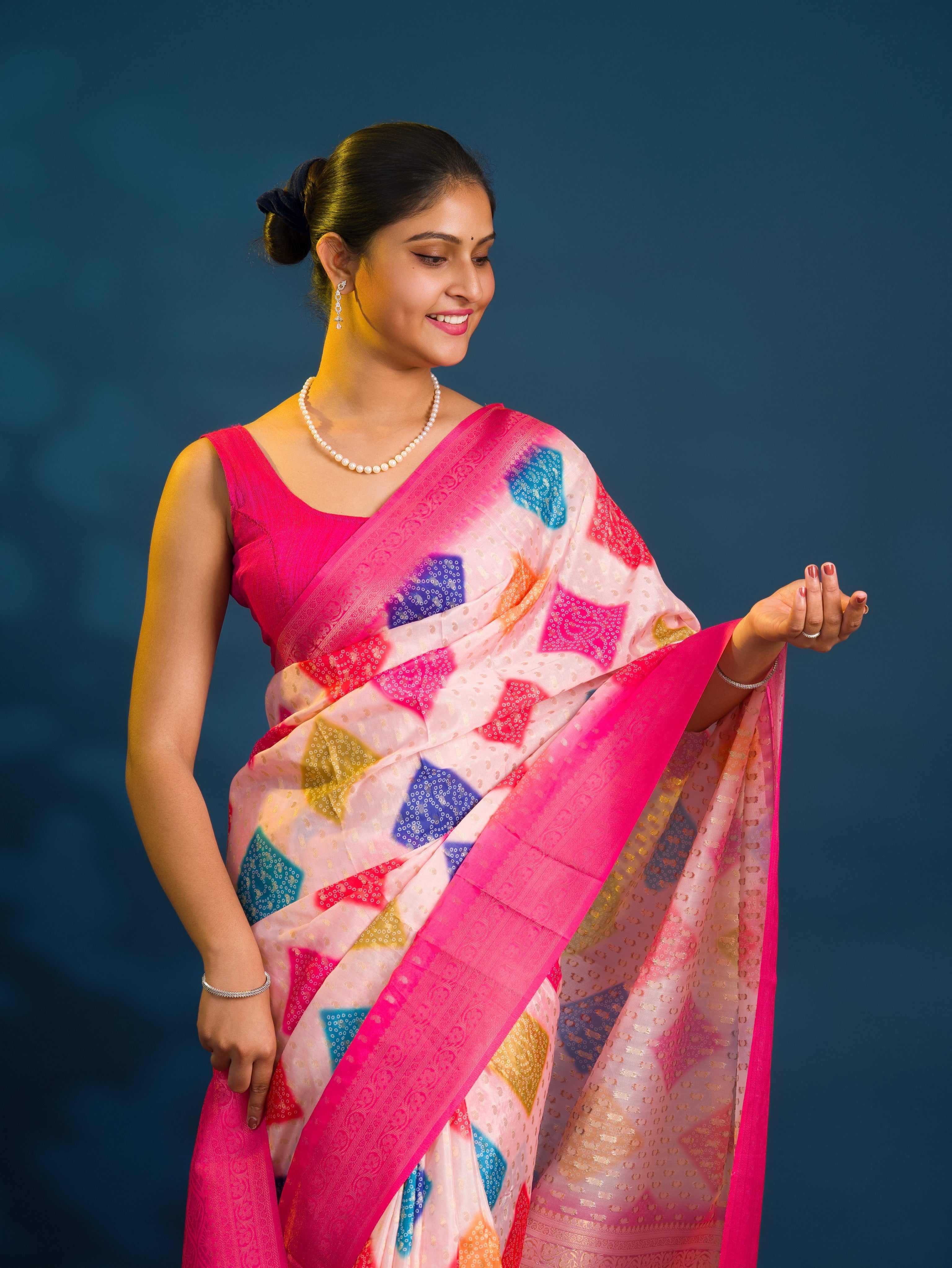 By Bandhani Saree  With Zari Border Work
