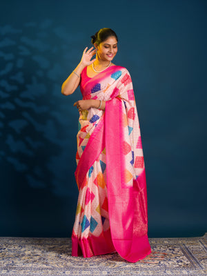 By Bandhani Saree  With Zari Border Work
