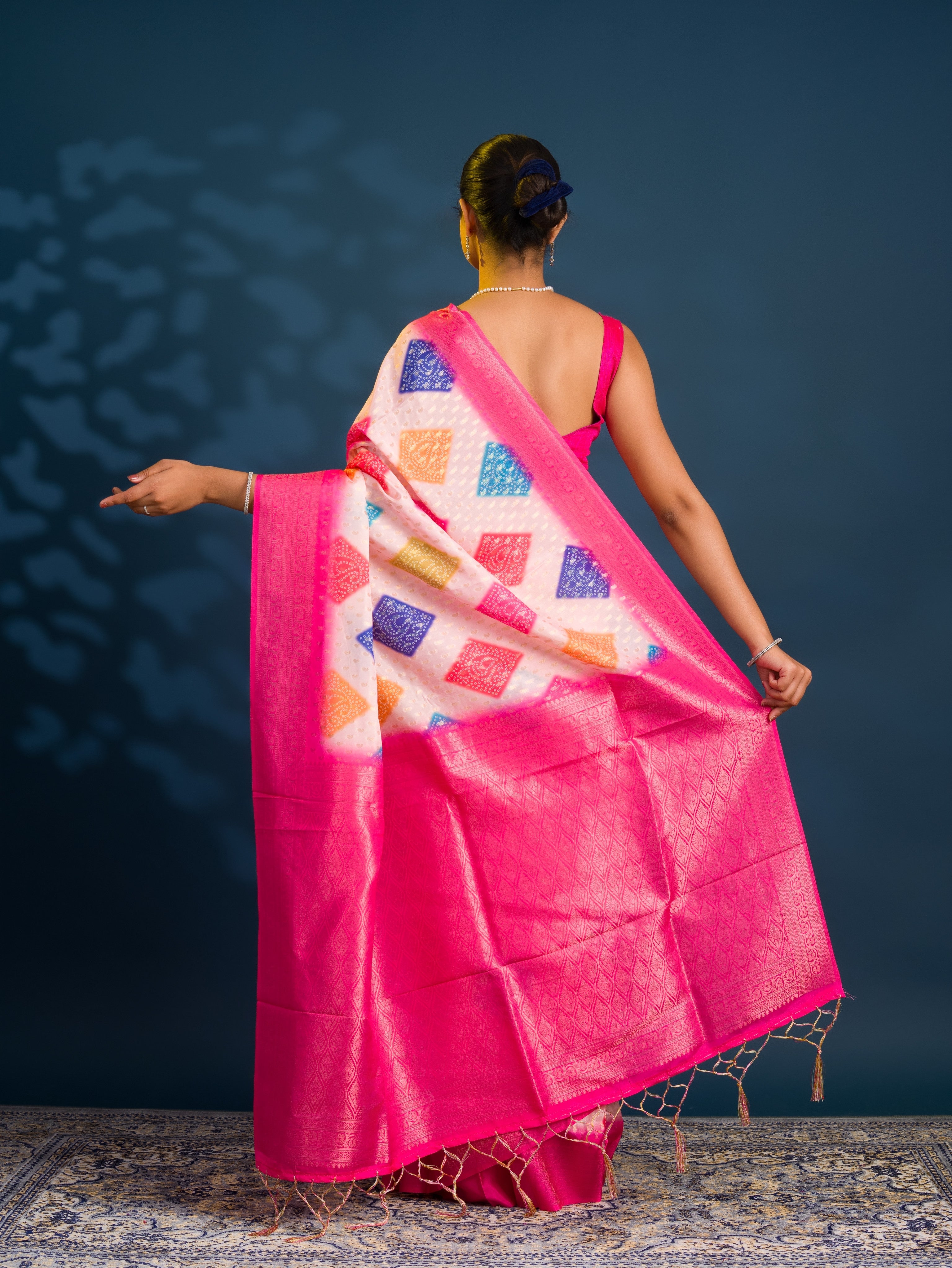 By Bandhani Saree  With Zari Border Work