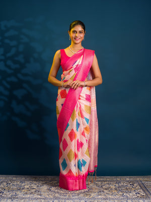 By Bandhani Saree  With Zari Border Work