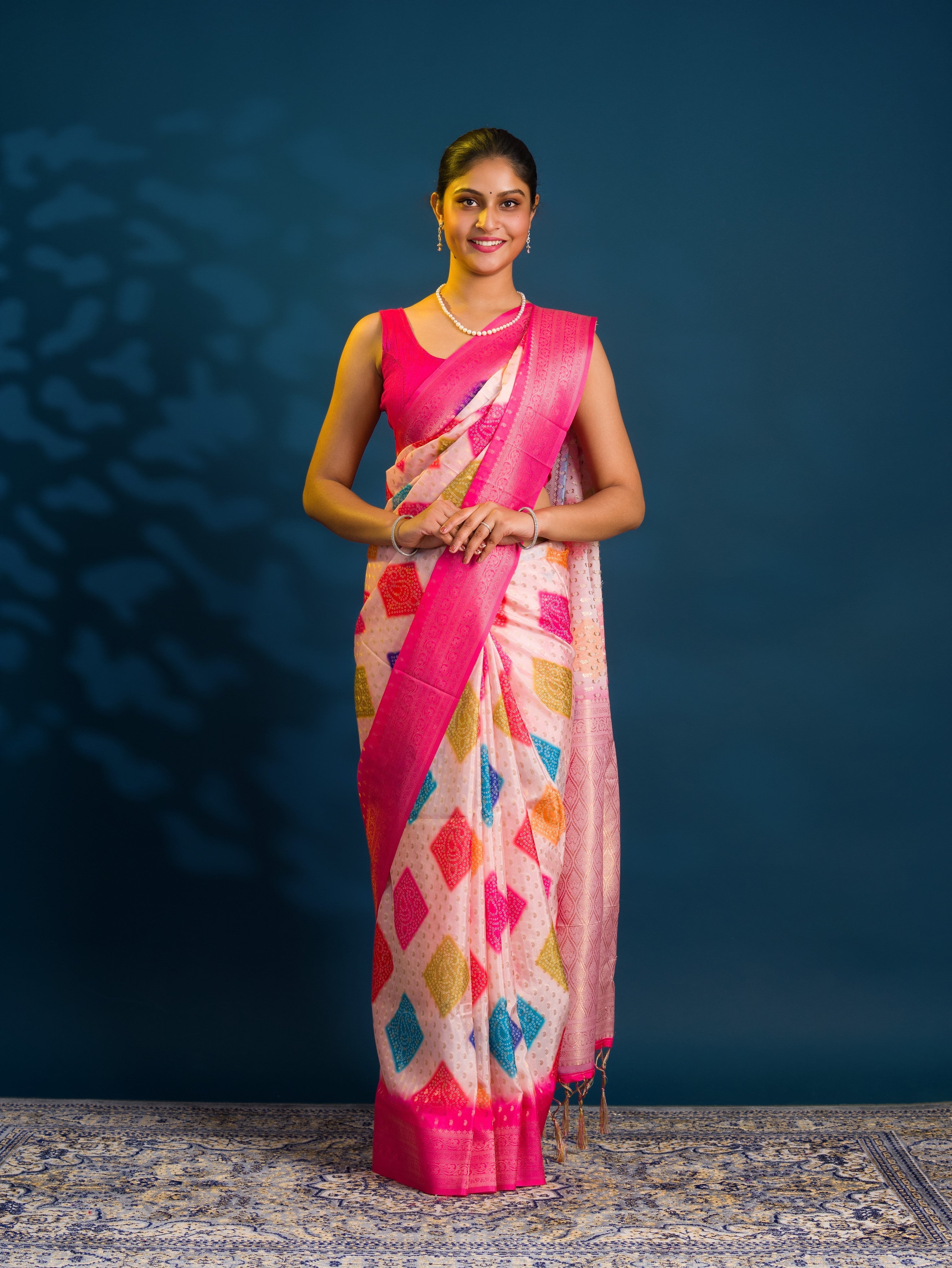 By Bandhani Saree  With Zari Border Work