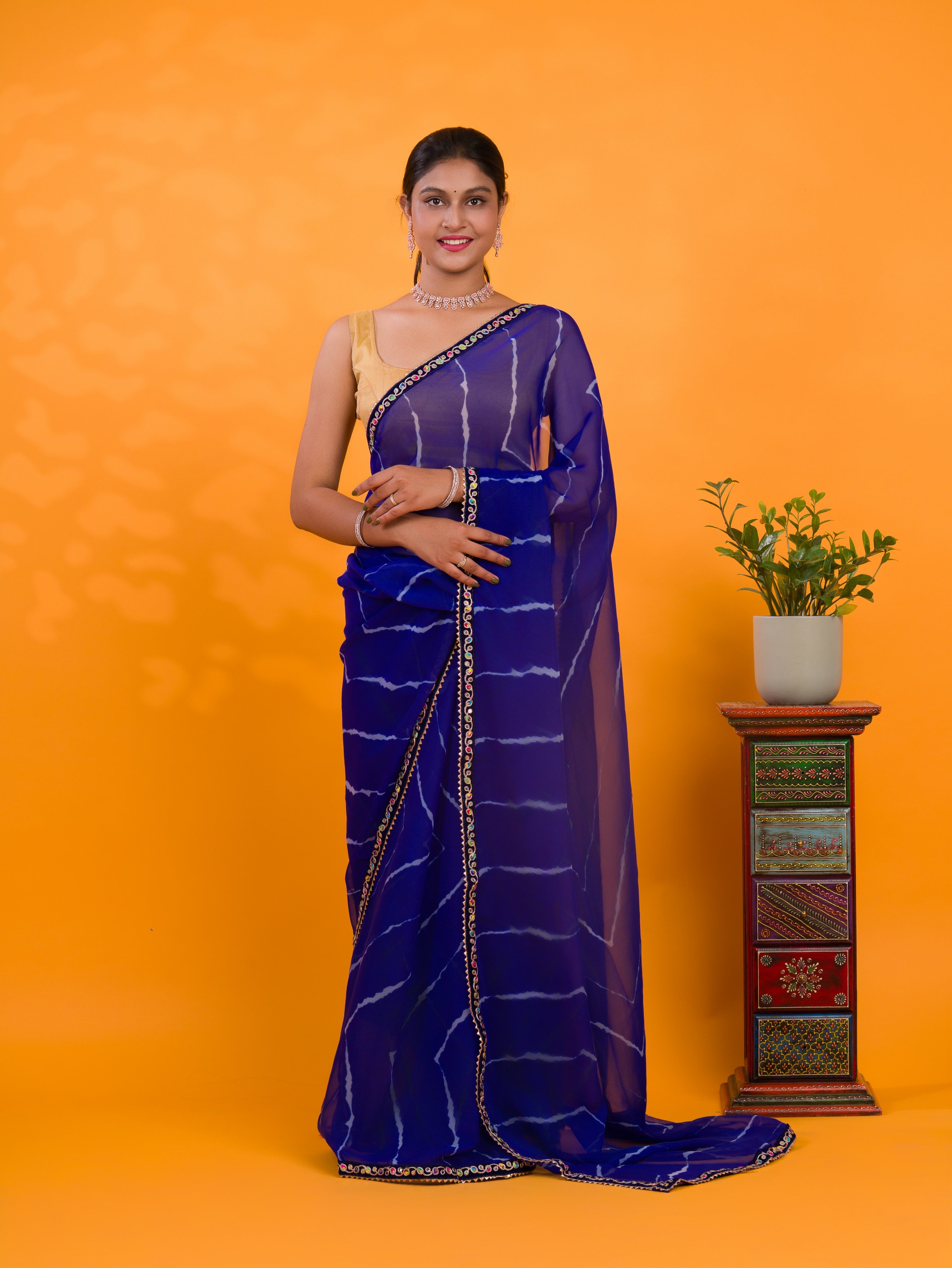 Tanmira Latest Chiffon Leheriya Style with Embroidery Work Saree  STL