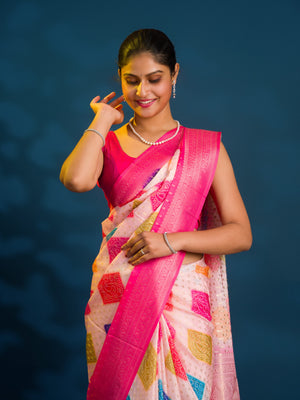 By Bandhani Saree  With Zari Border Work
