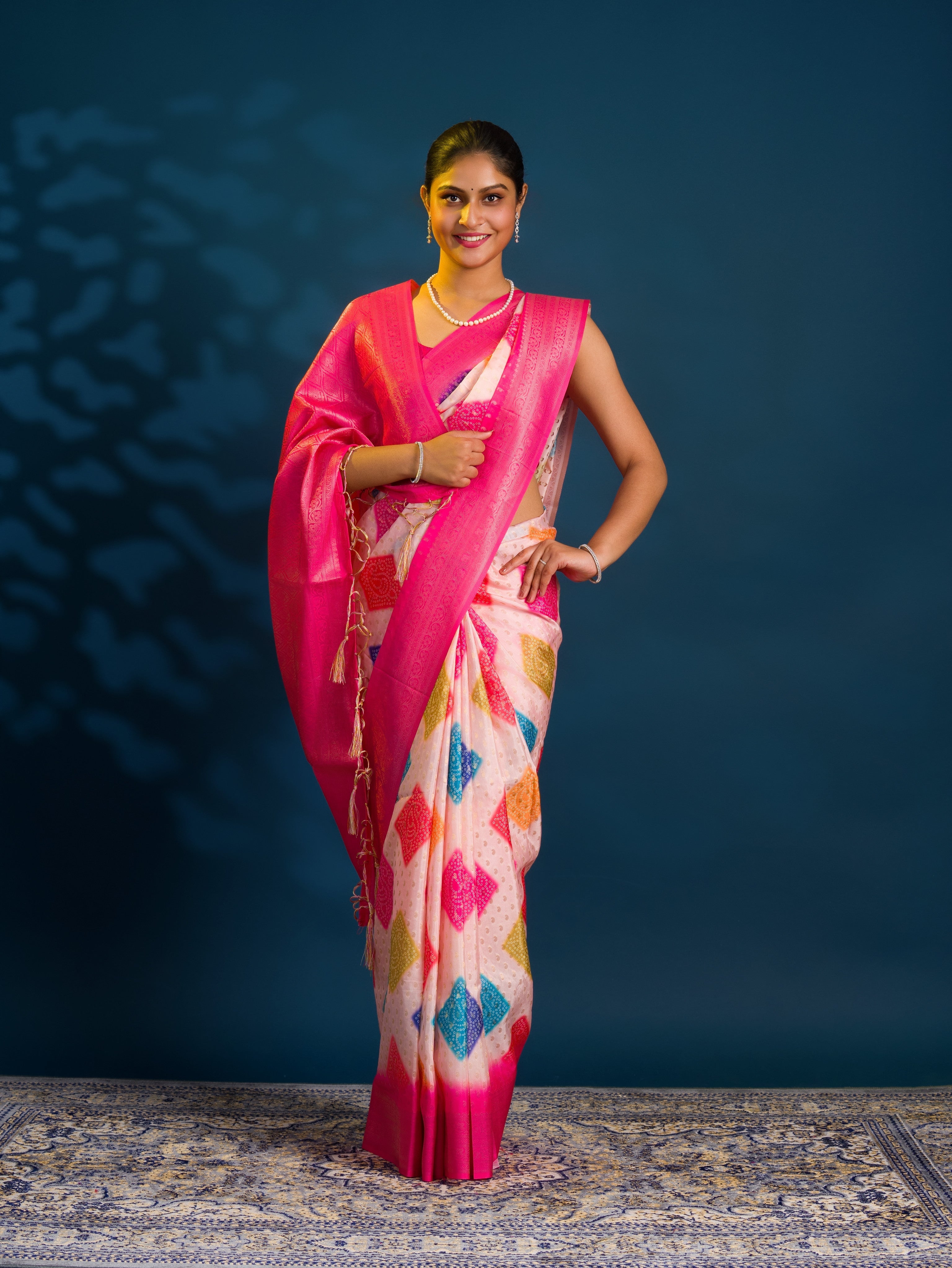 By Bandhani Saree  With Zari Border Work