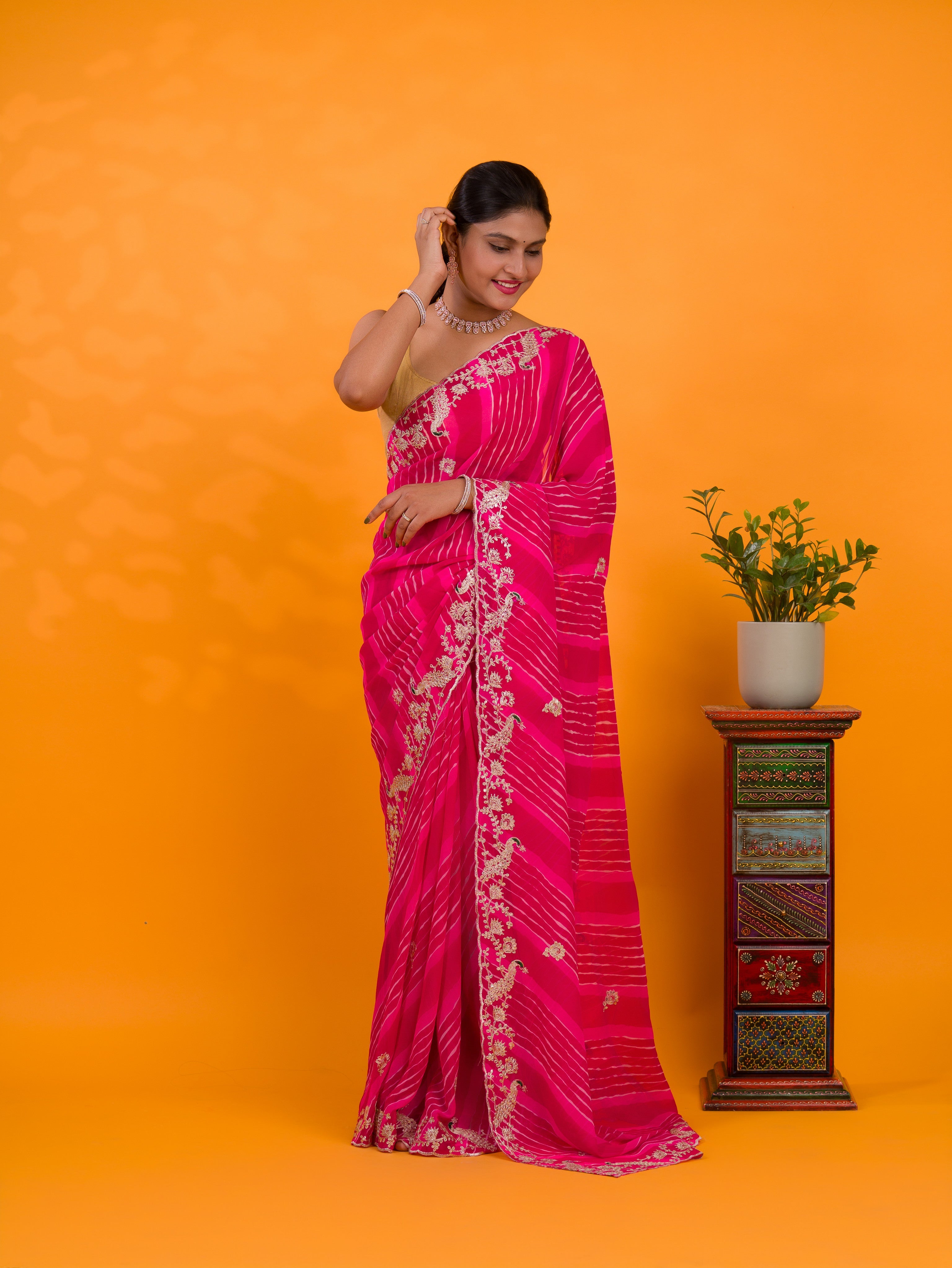 Tanmira New Georgette Leheriya Style With Pitan GotaPatti Work Saree  PDM