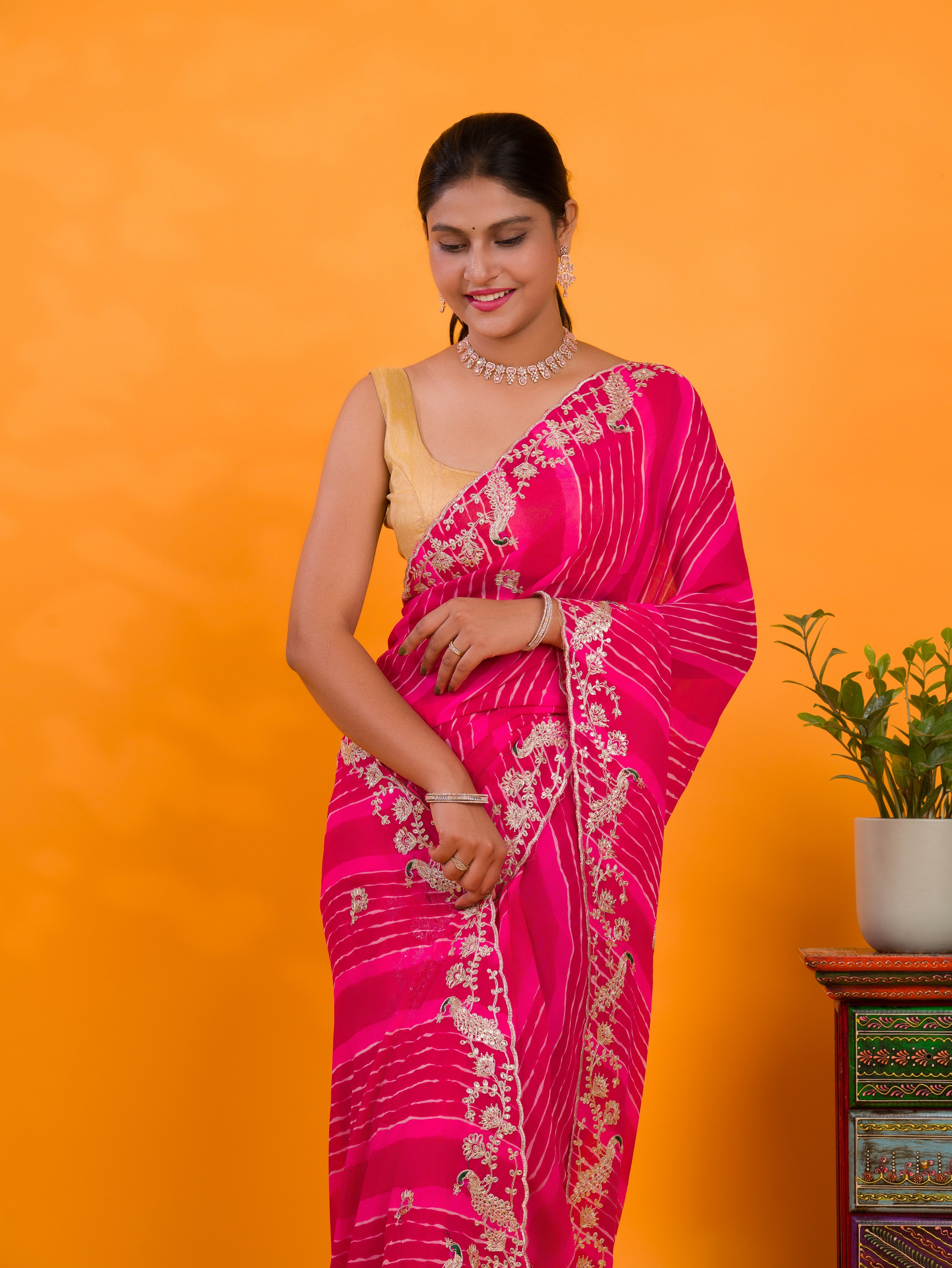 Tanmira New Georgette Leheriya Style With Pitan GotaPatti Work Saree  PDM