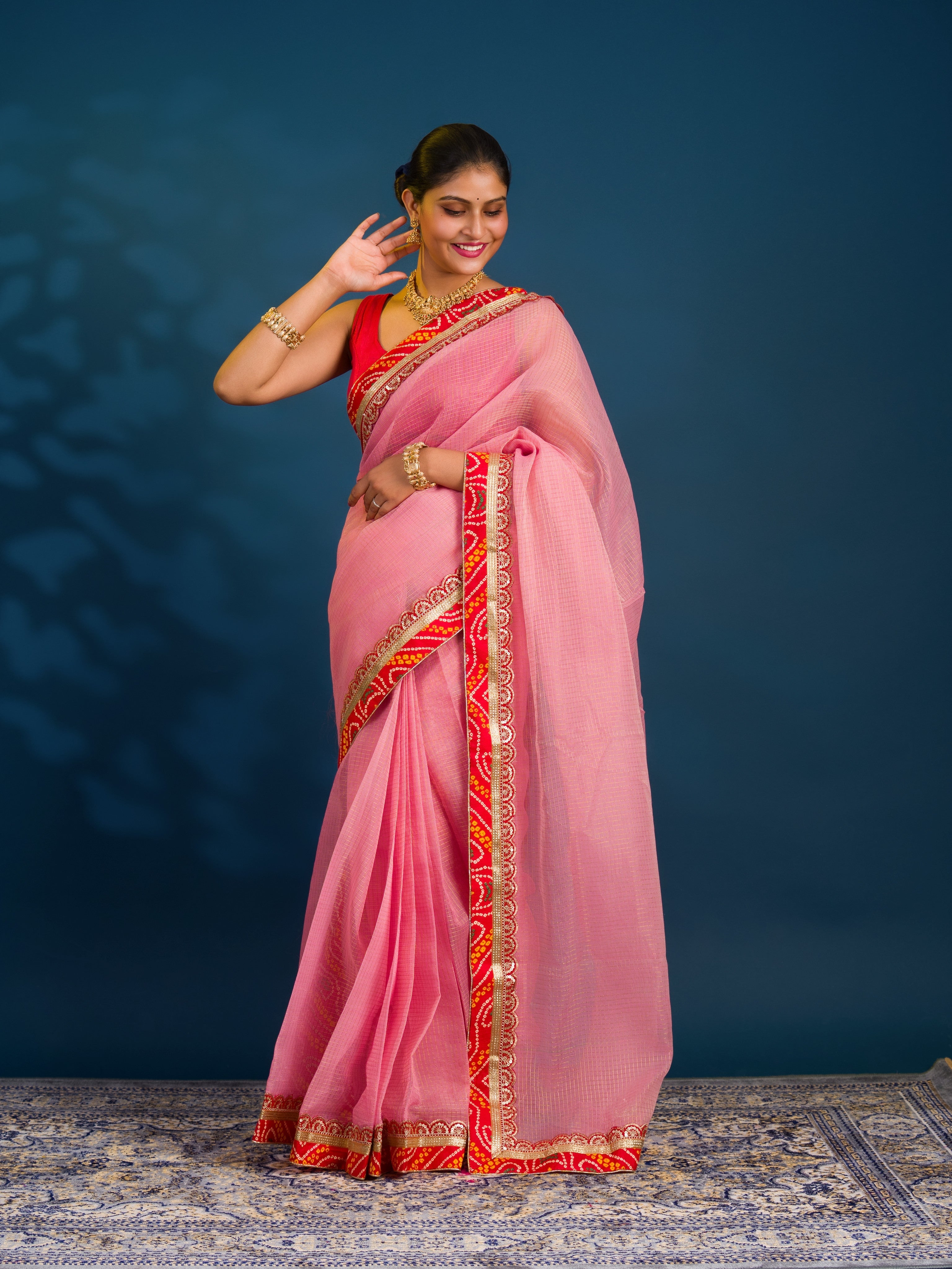 By New One Embroidery Bandhani Border Kota Doriya Saree