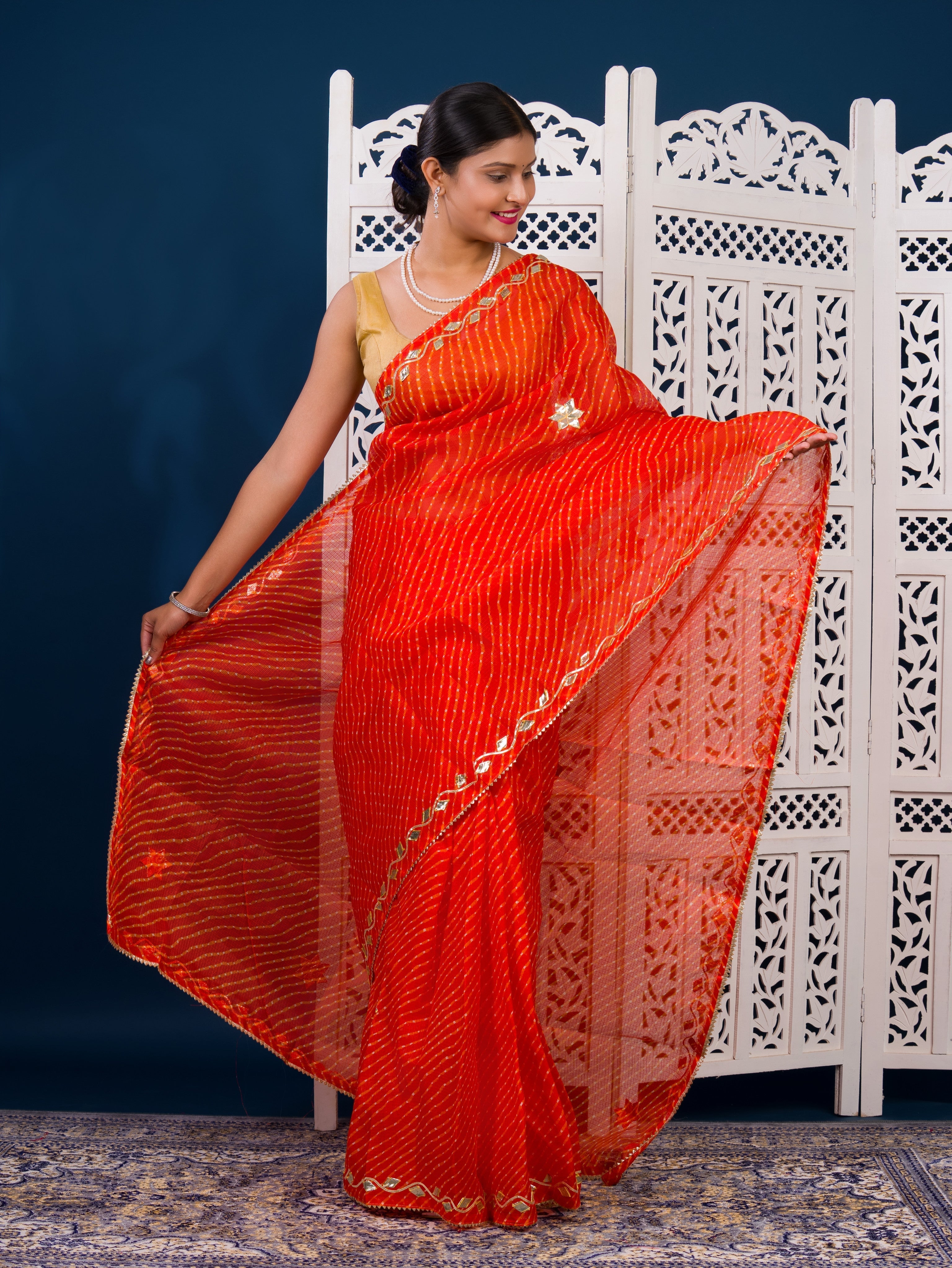 By Leheriya Style With Gotapatti Work Saree