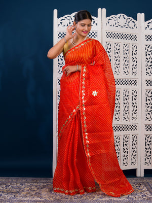 By Leheriya Style With Gotapatti Work Saree
