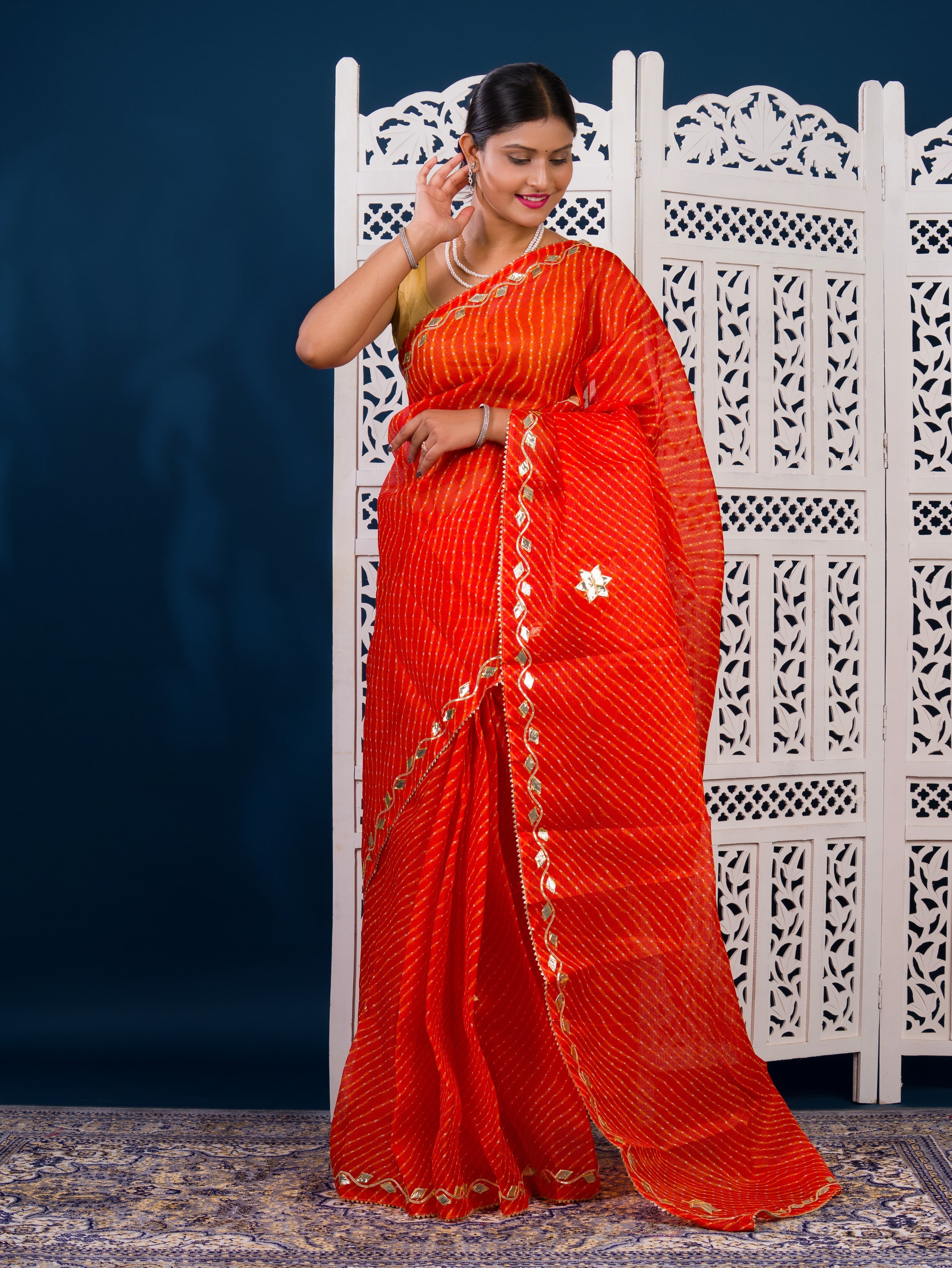 By Leheriya Style With Gotapatti Work Saree