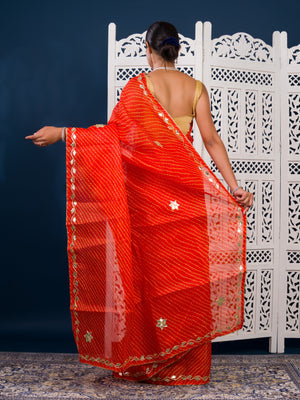 By Leheriya Style With Gotapatti Work Saree