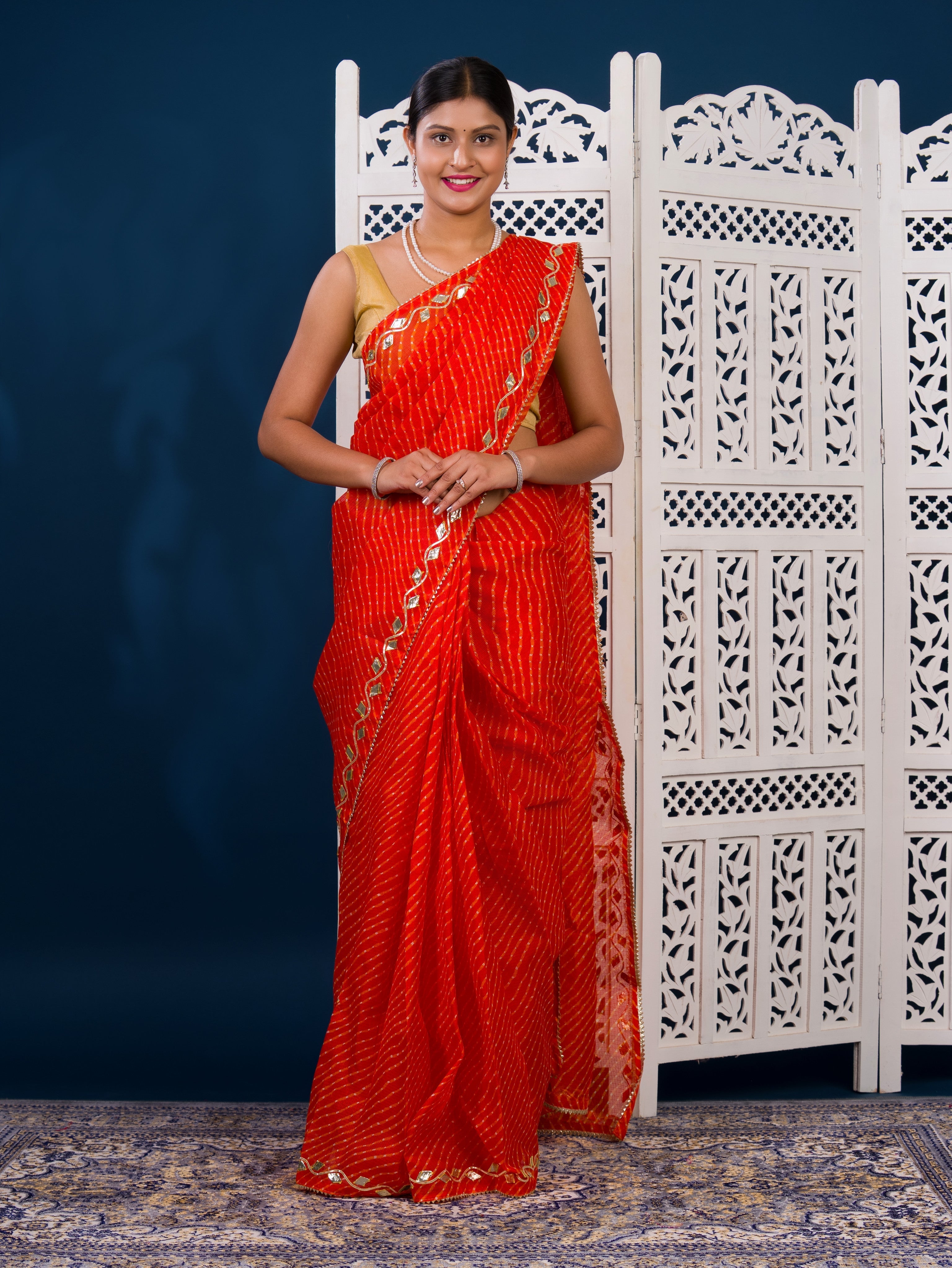 By Leheriya Style With Gotapatti Work Saree