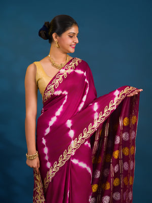 By Beautiful Bandhani Saree with Gotapatti Work