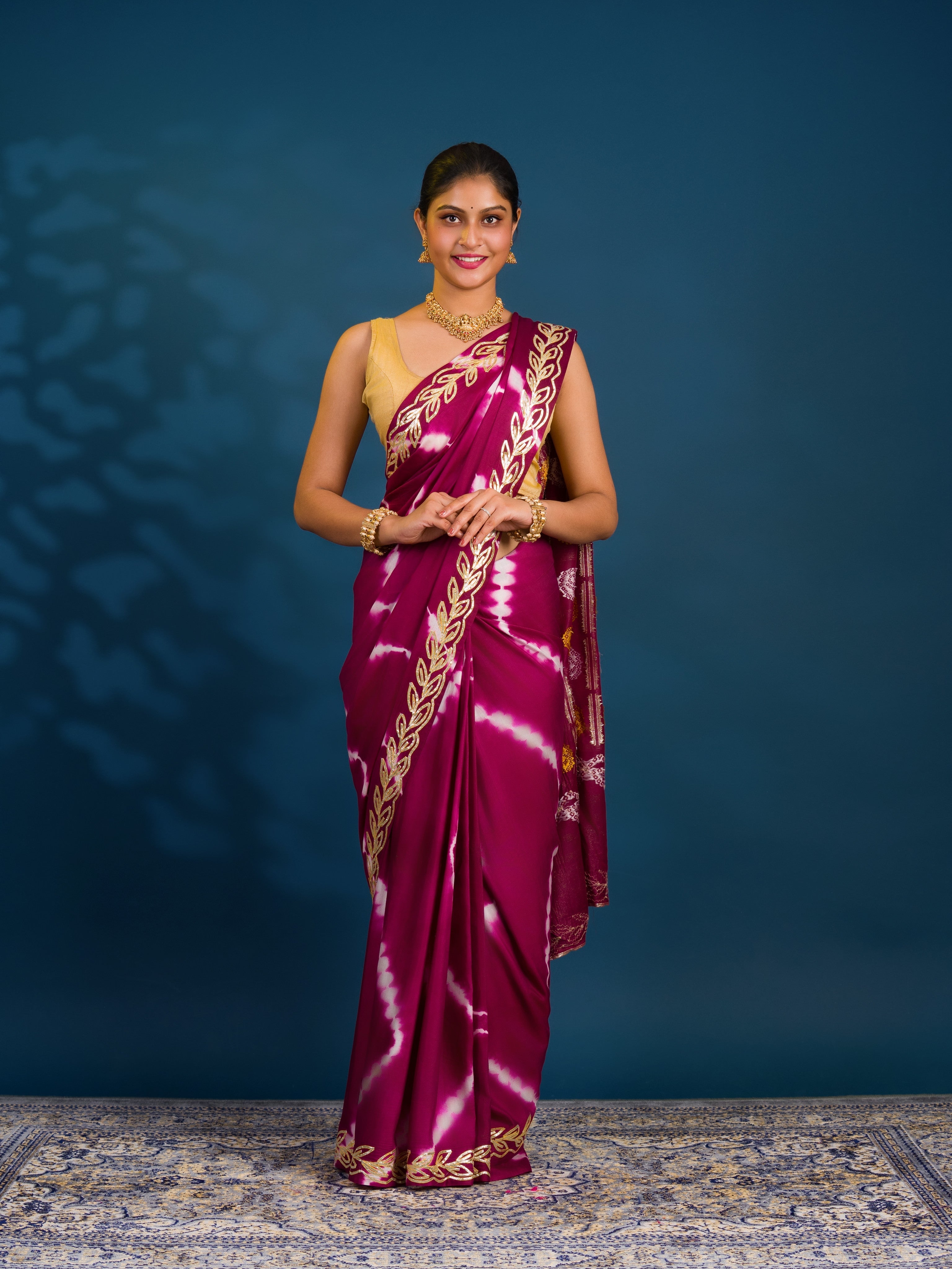 By Beautiful Bandhani Saree with Gotapatti Work