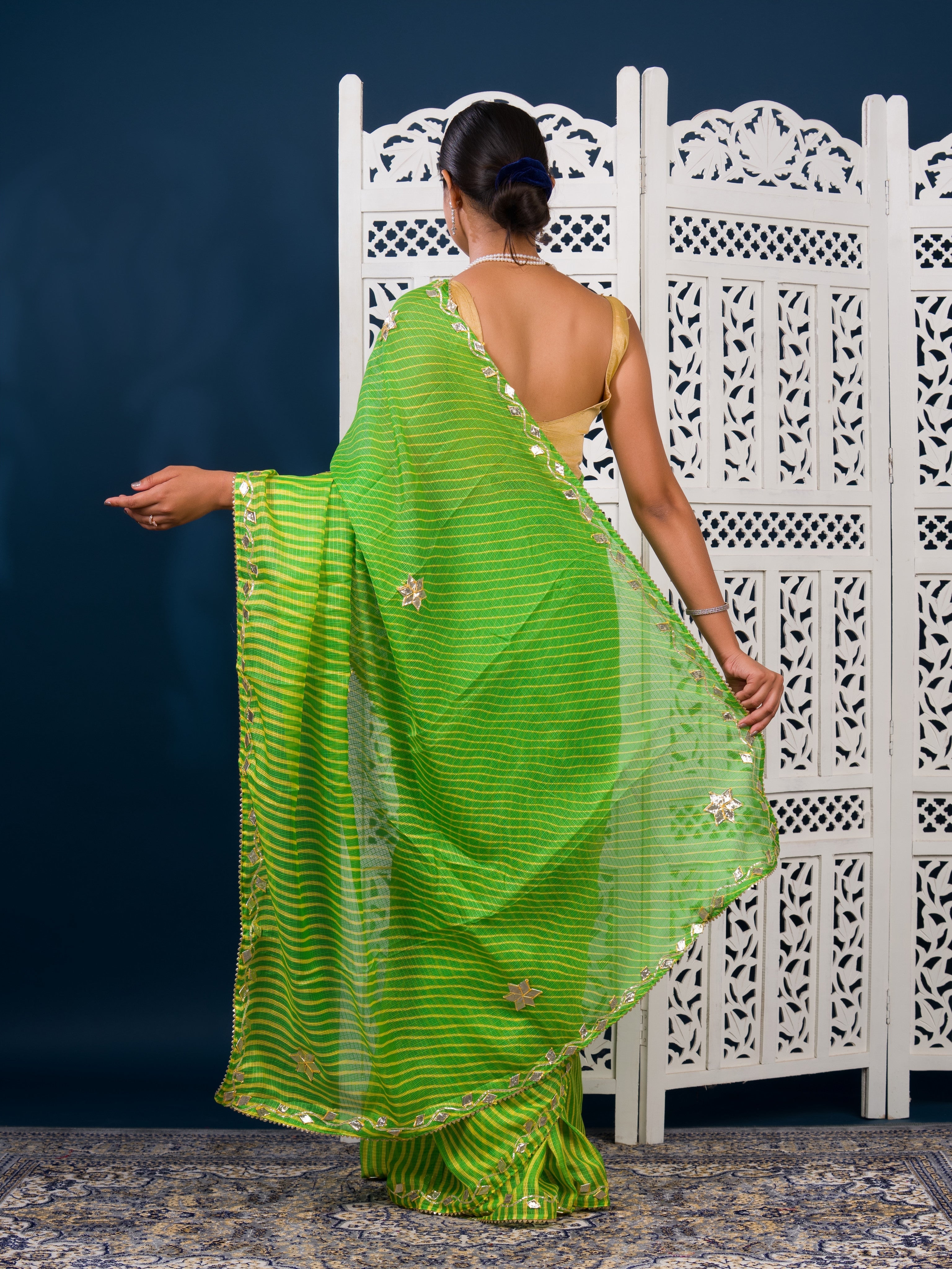  Kota doriya Leheriya Style With Gotapatti Work Saree in green colour
