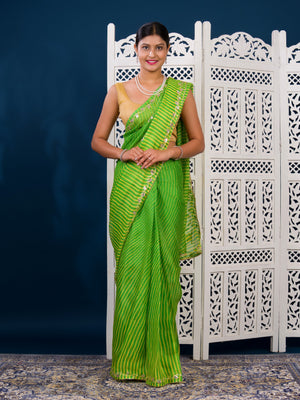  Kota doriya Leheriya Style With Gotapatti Work Saree in green colour