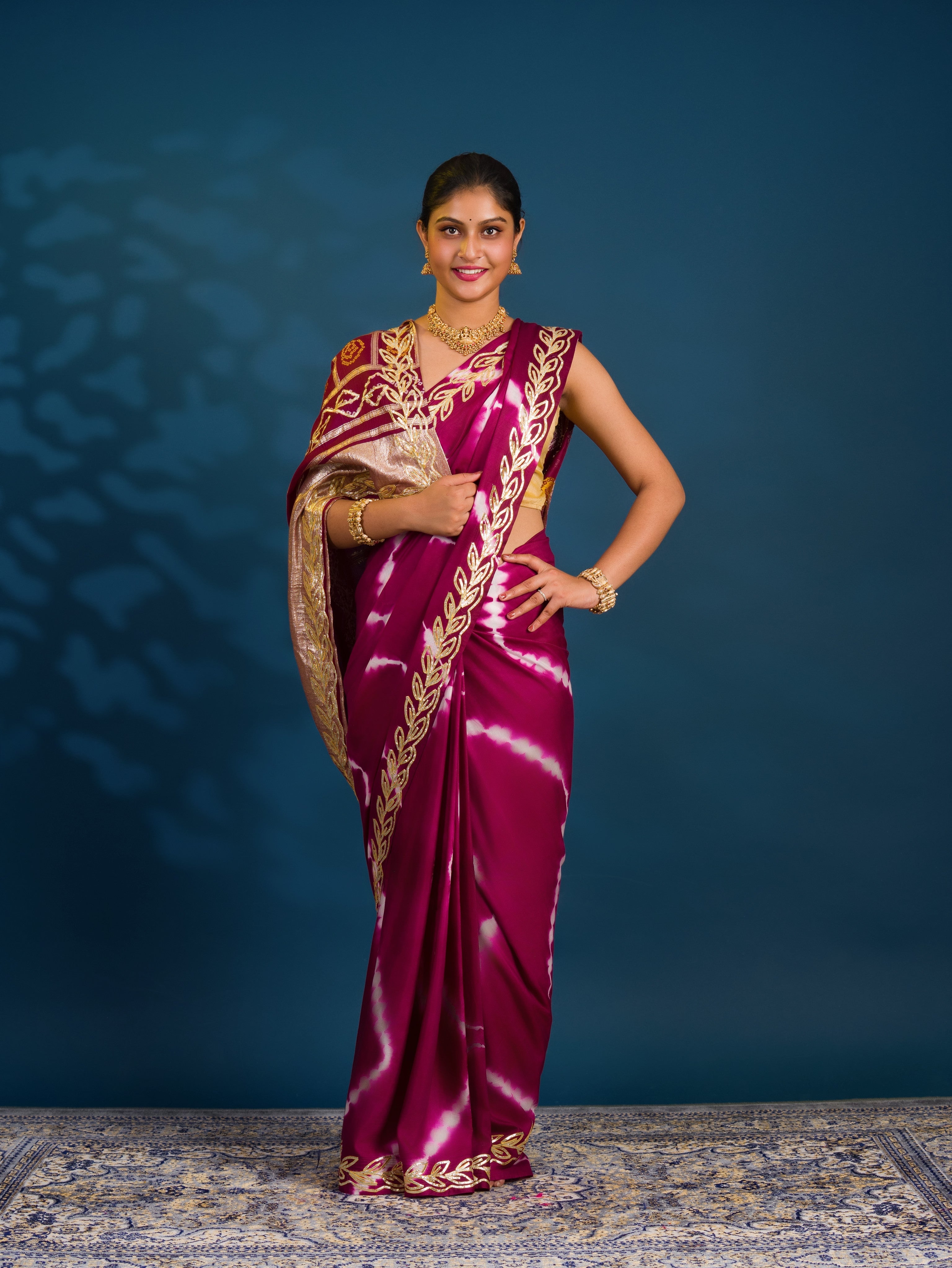 By Beautiful Bandhani Saree with Gotapatti Work