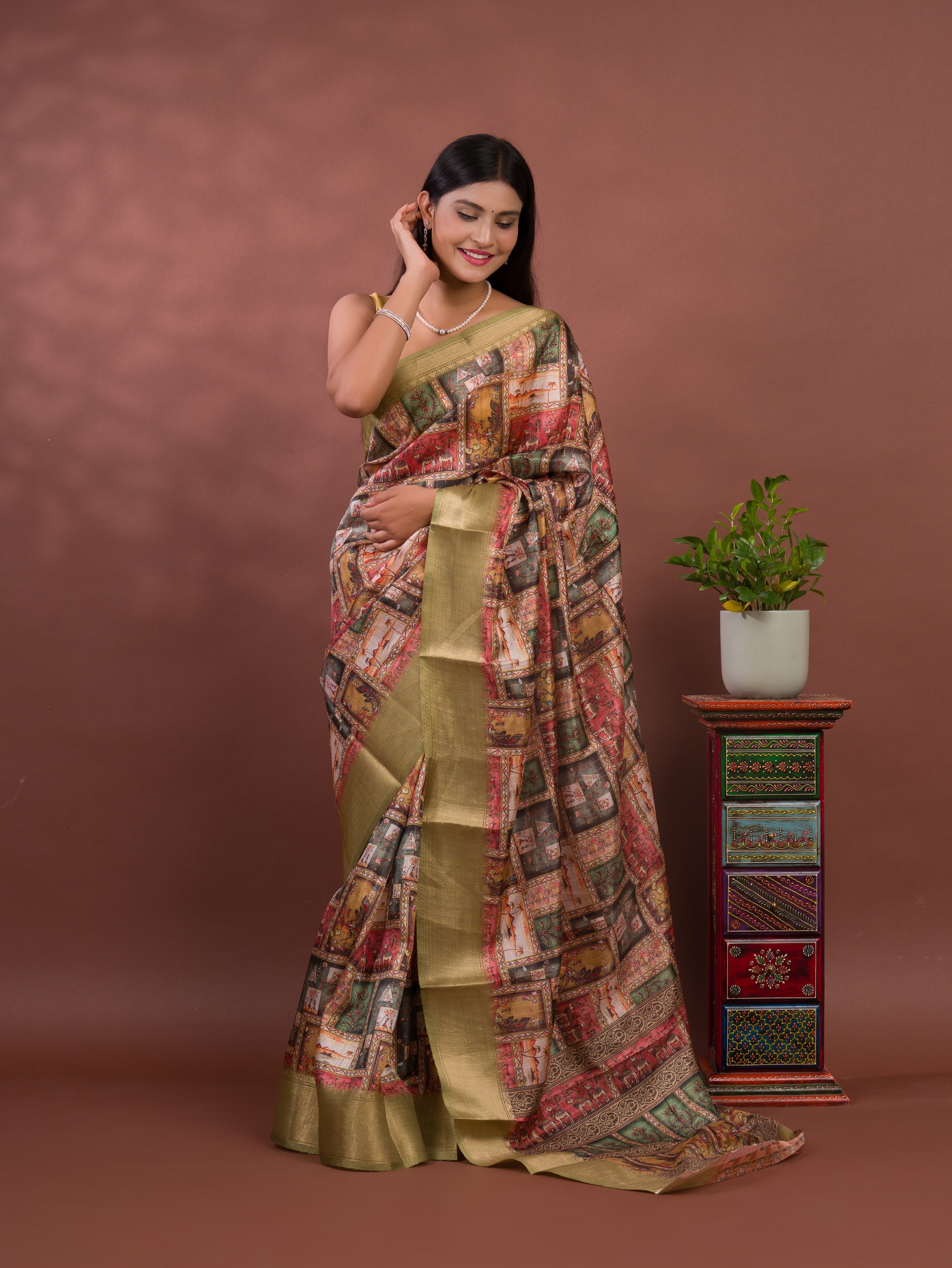 Tanmira Latest Cotton Silk Kalamkari Style Zari Weaving Saree  STL