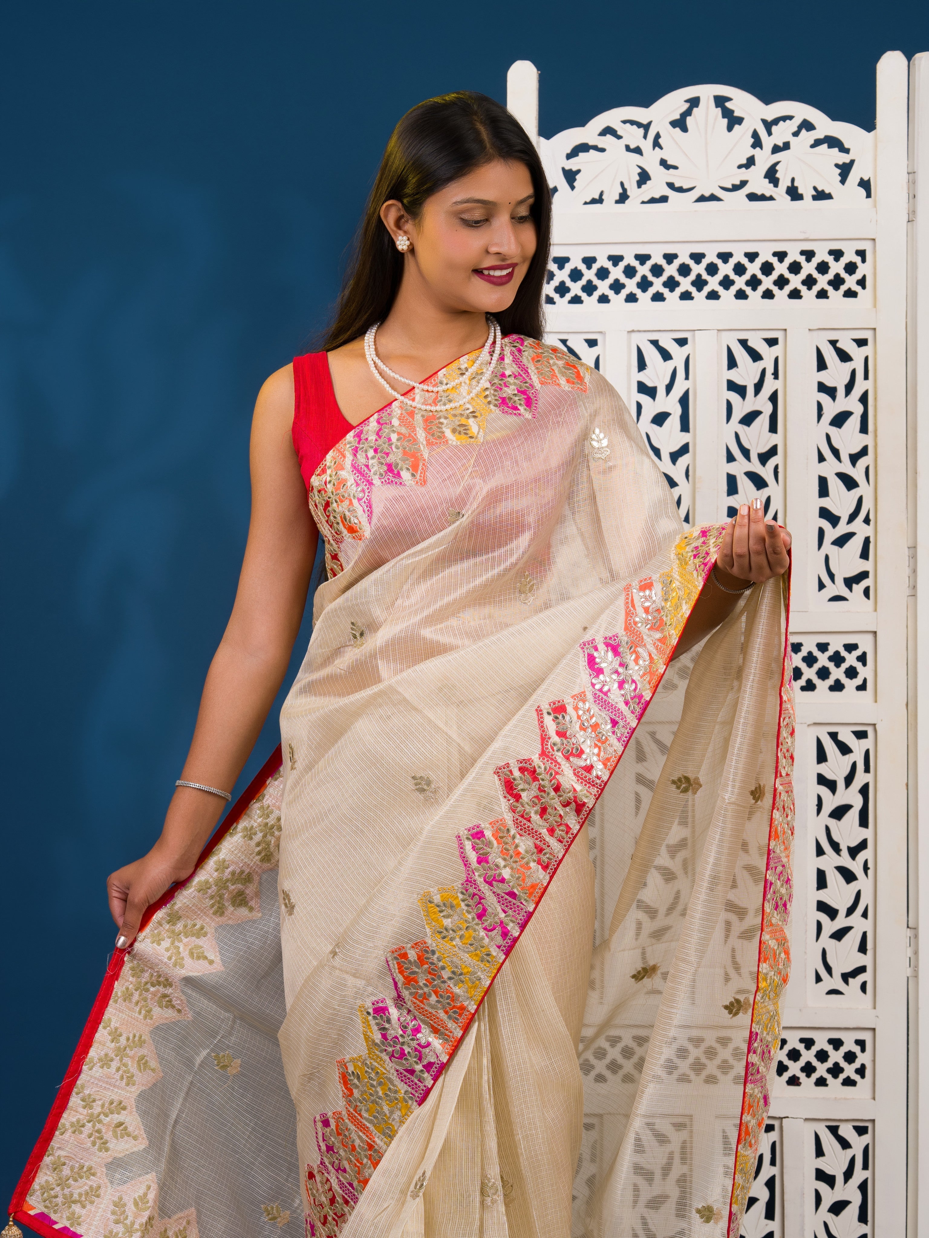 By Kota Doria  Saree With Traditional Wear