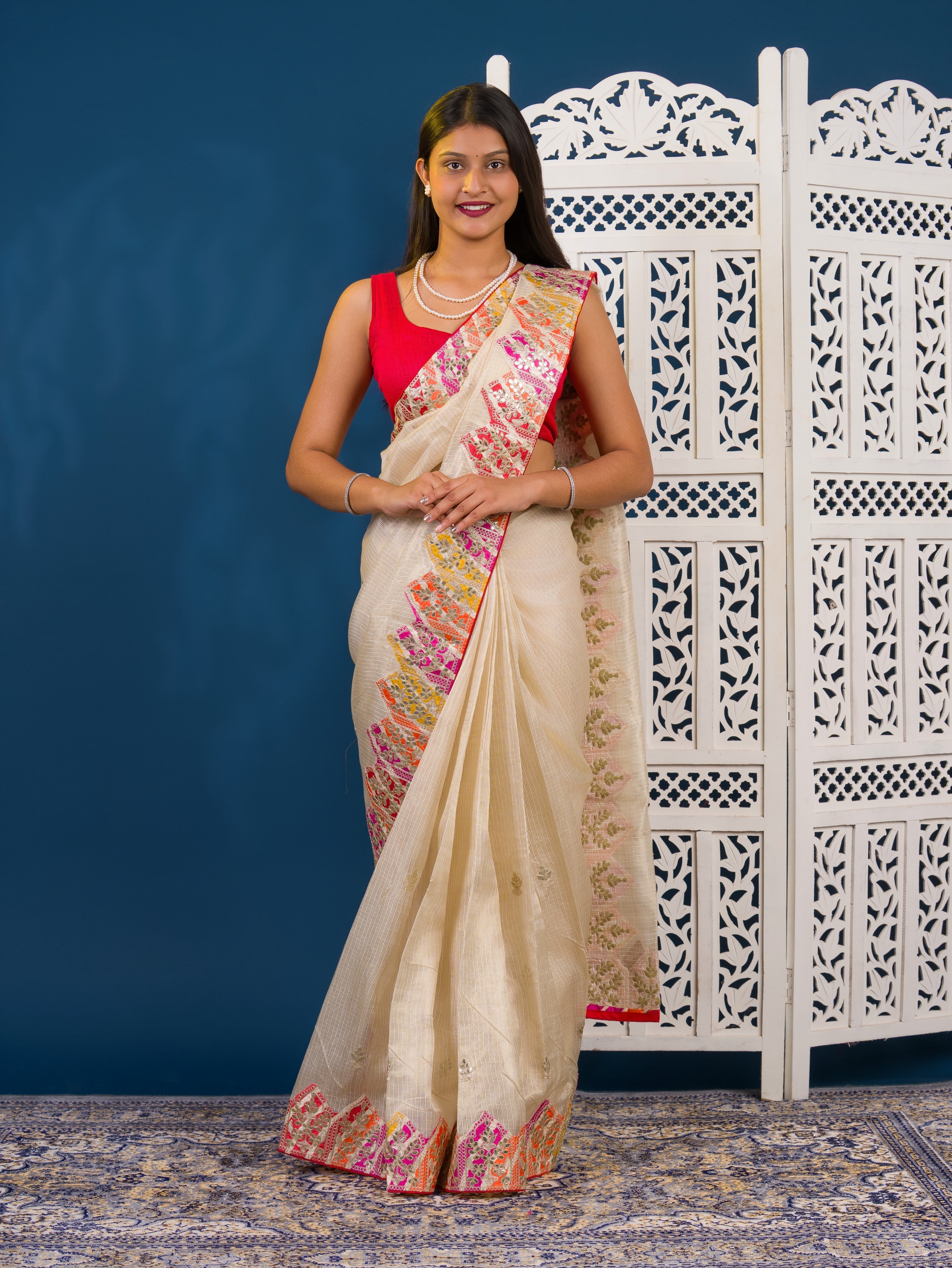 By Kota Doria  Saree With Traditional Wear