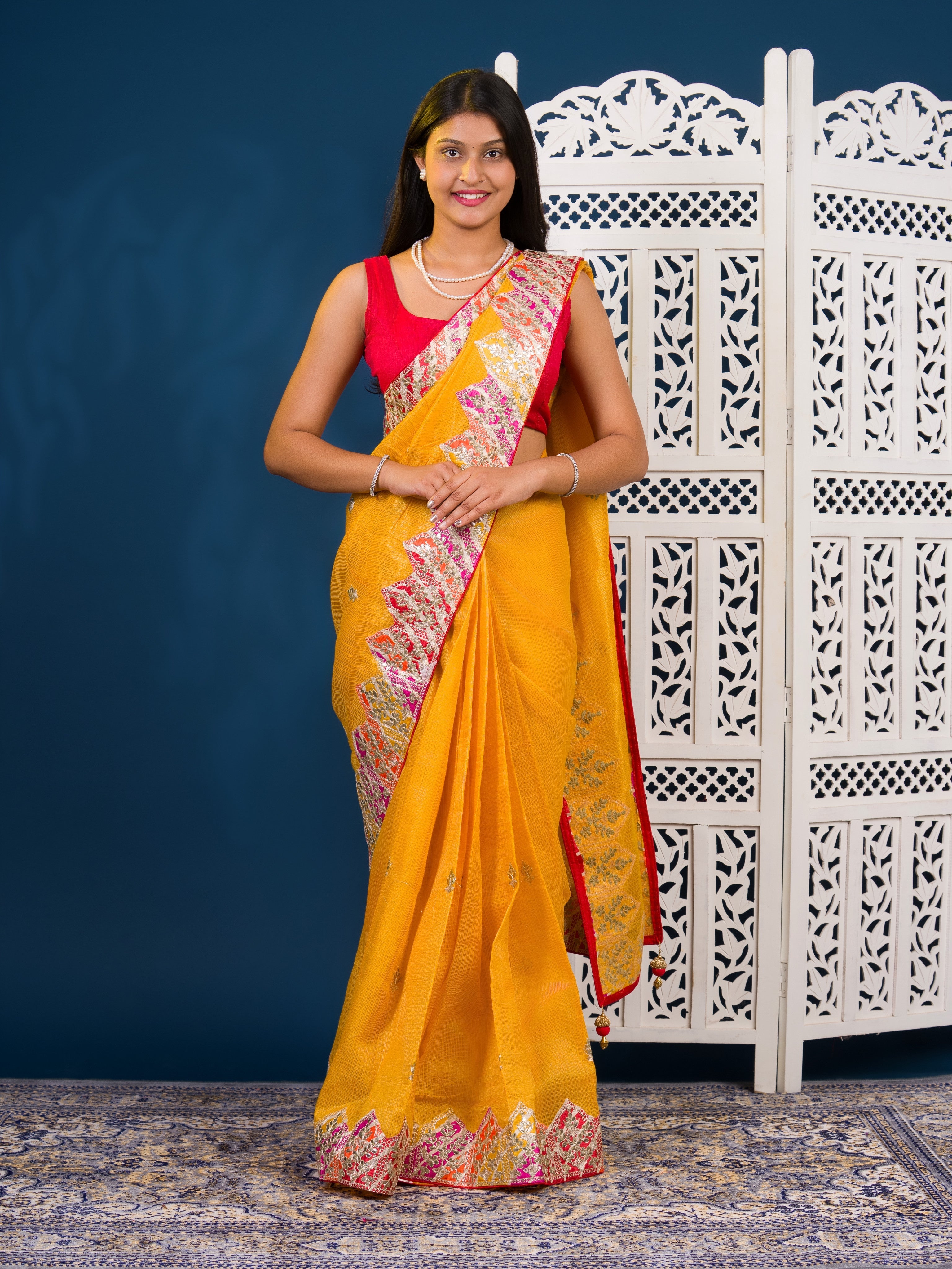 By Kota Doria  Saree With Traditional Wear