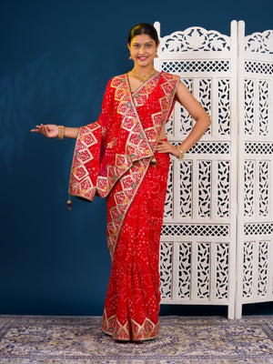 Georgette Bandhani Style Fabric with Sequin Embroidery Work Saree 