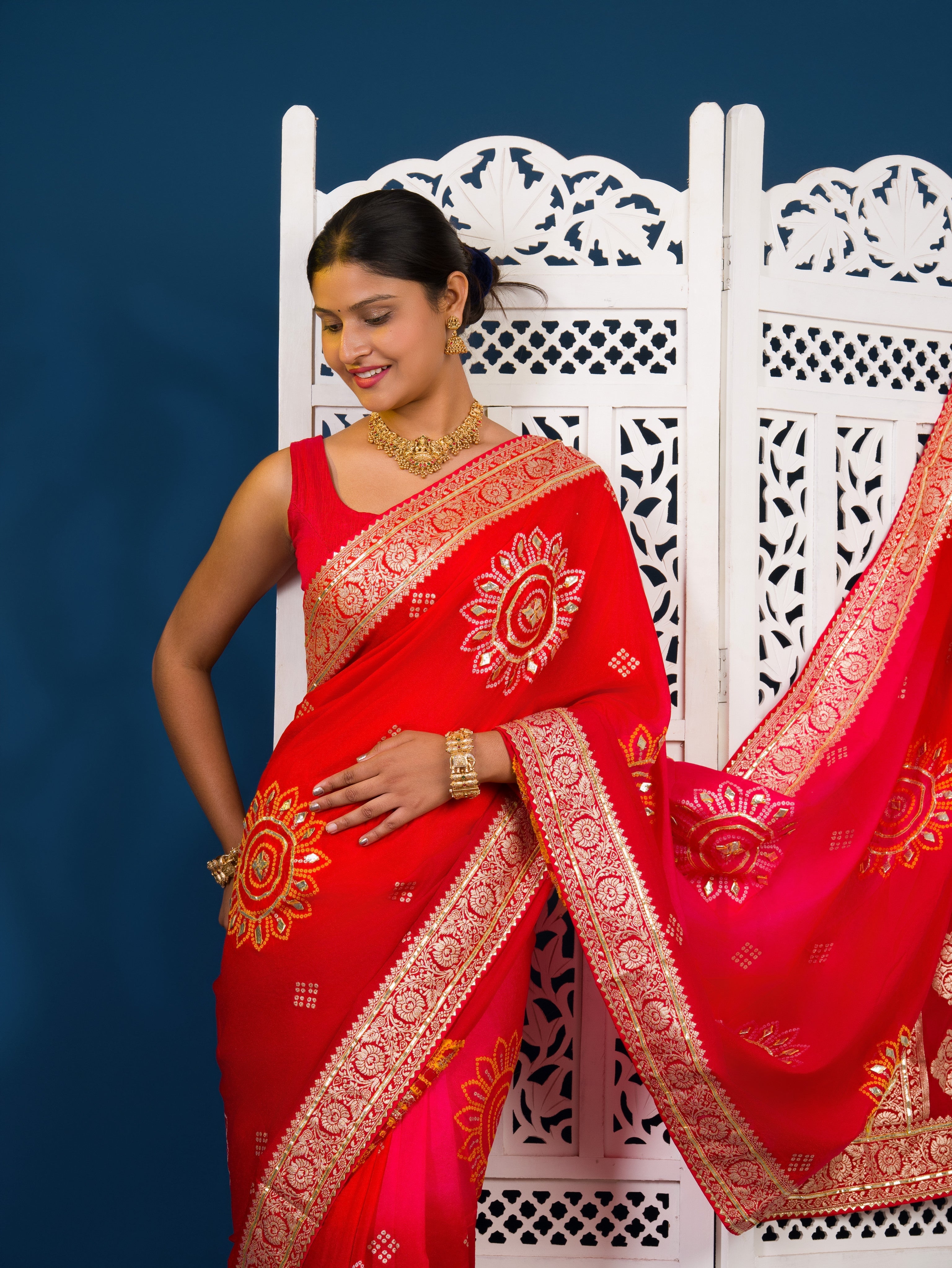 By New HO Silk Banarasi Style With Gotapatti Saree