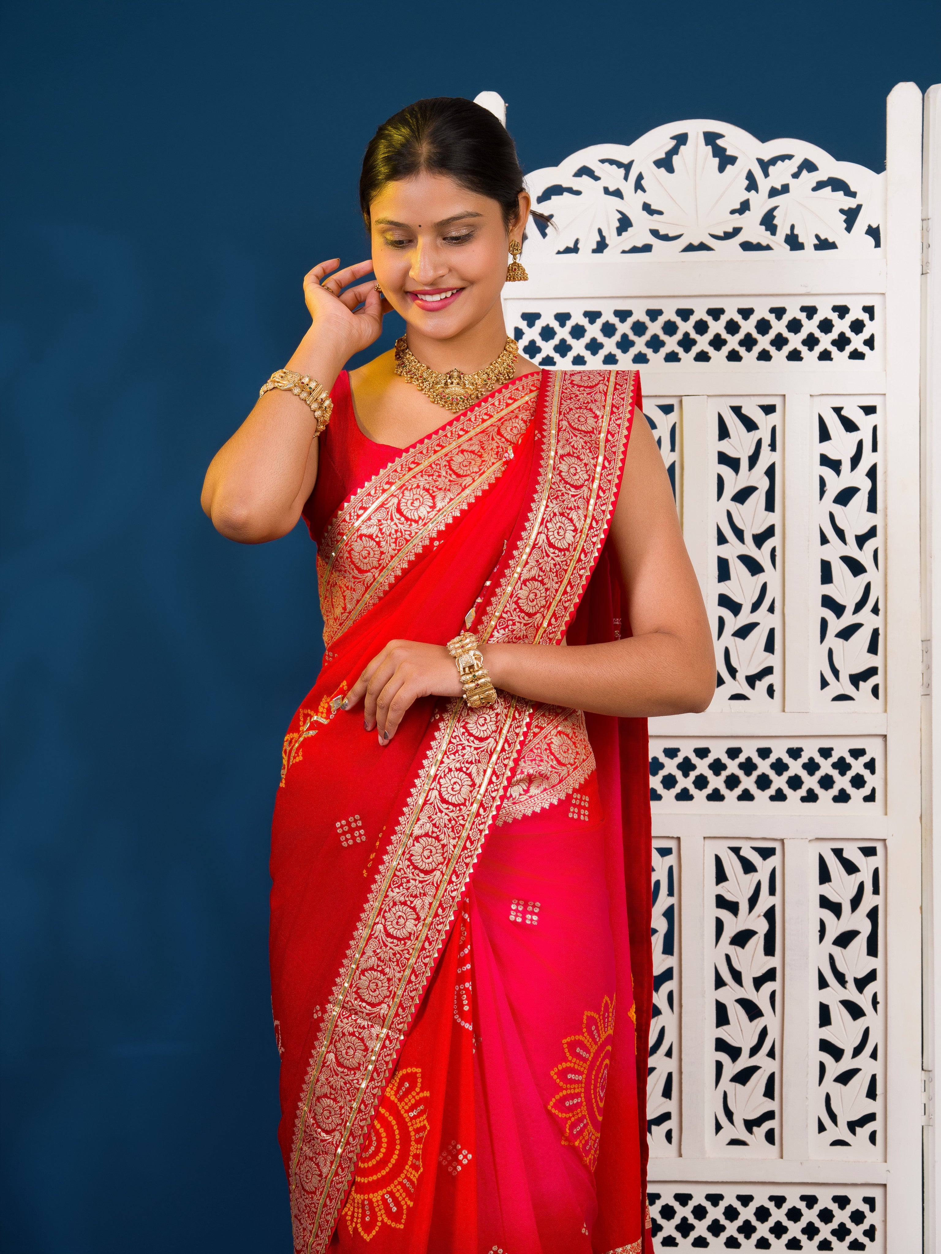 By New HO Silk Banarasi Style With Gotapatti Saree