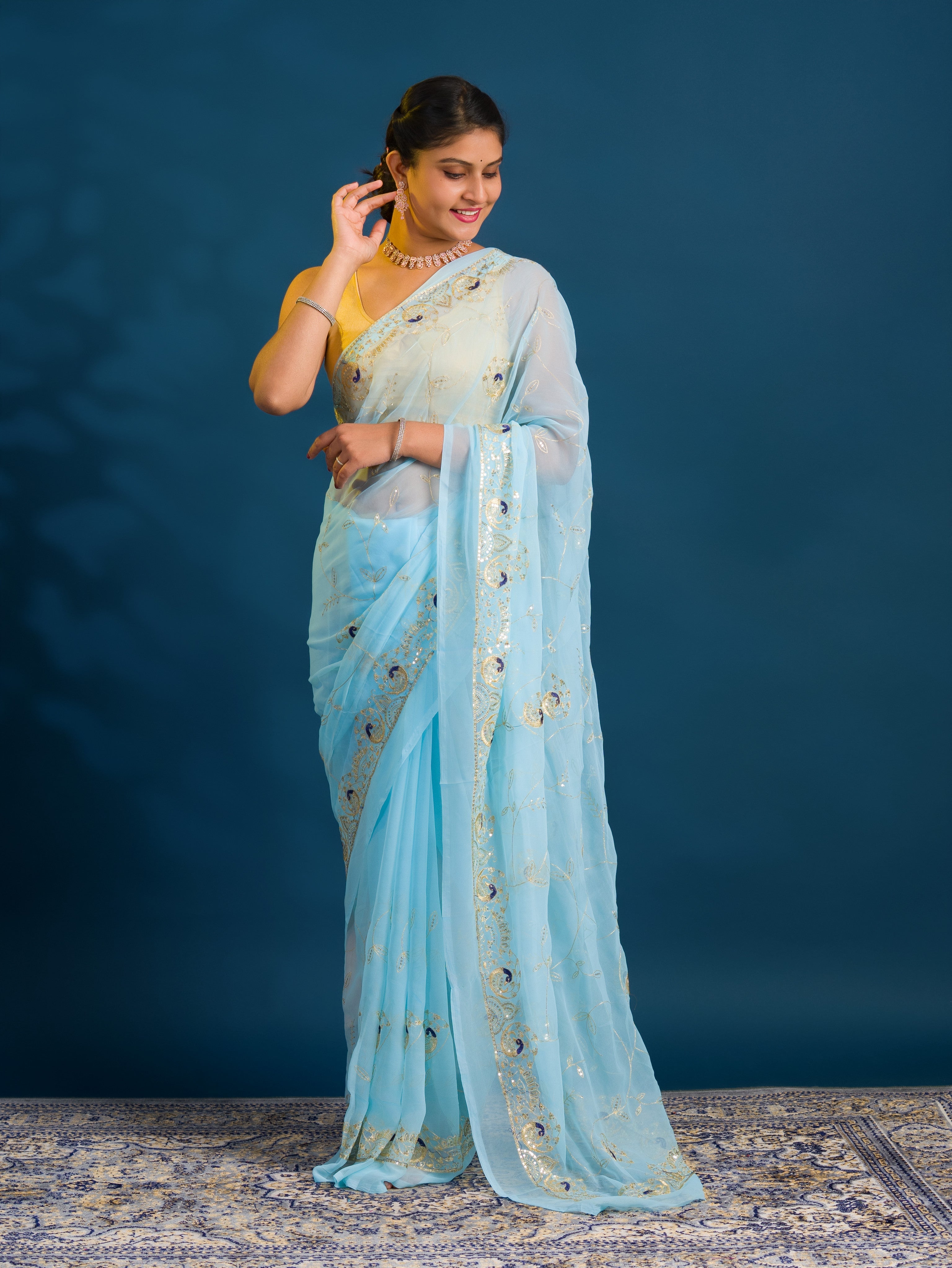 By Designer Saree With Handcrafted Aari Tari Work 
