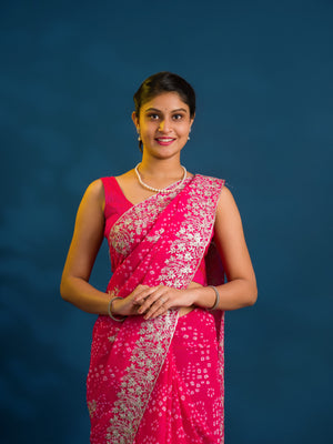 By Bandhani Saree With Elegant Peturn Work