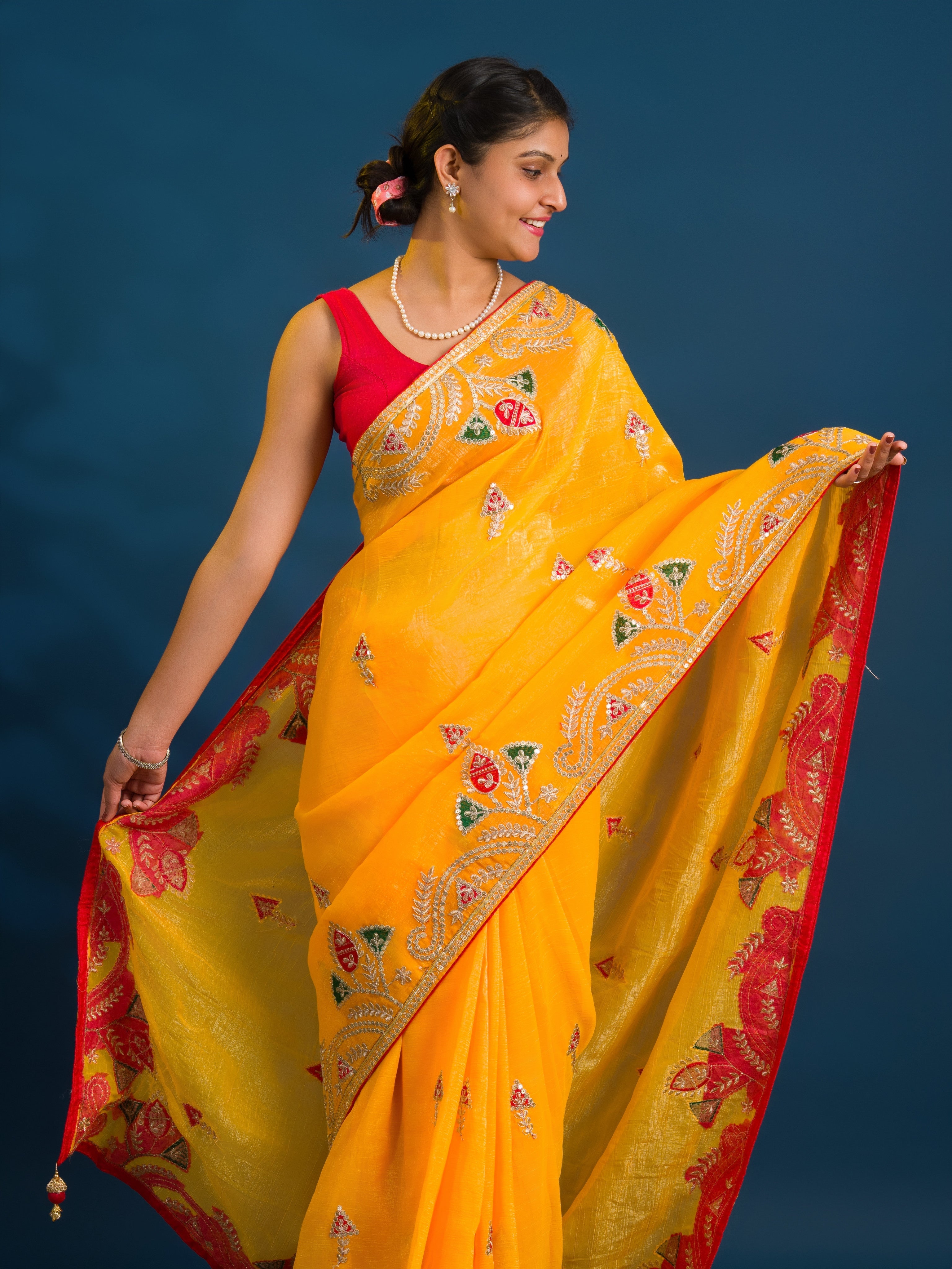 By Jaipuri  Saree With Haldi  Wear
