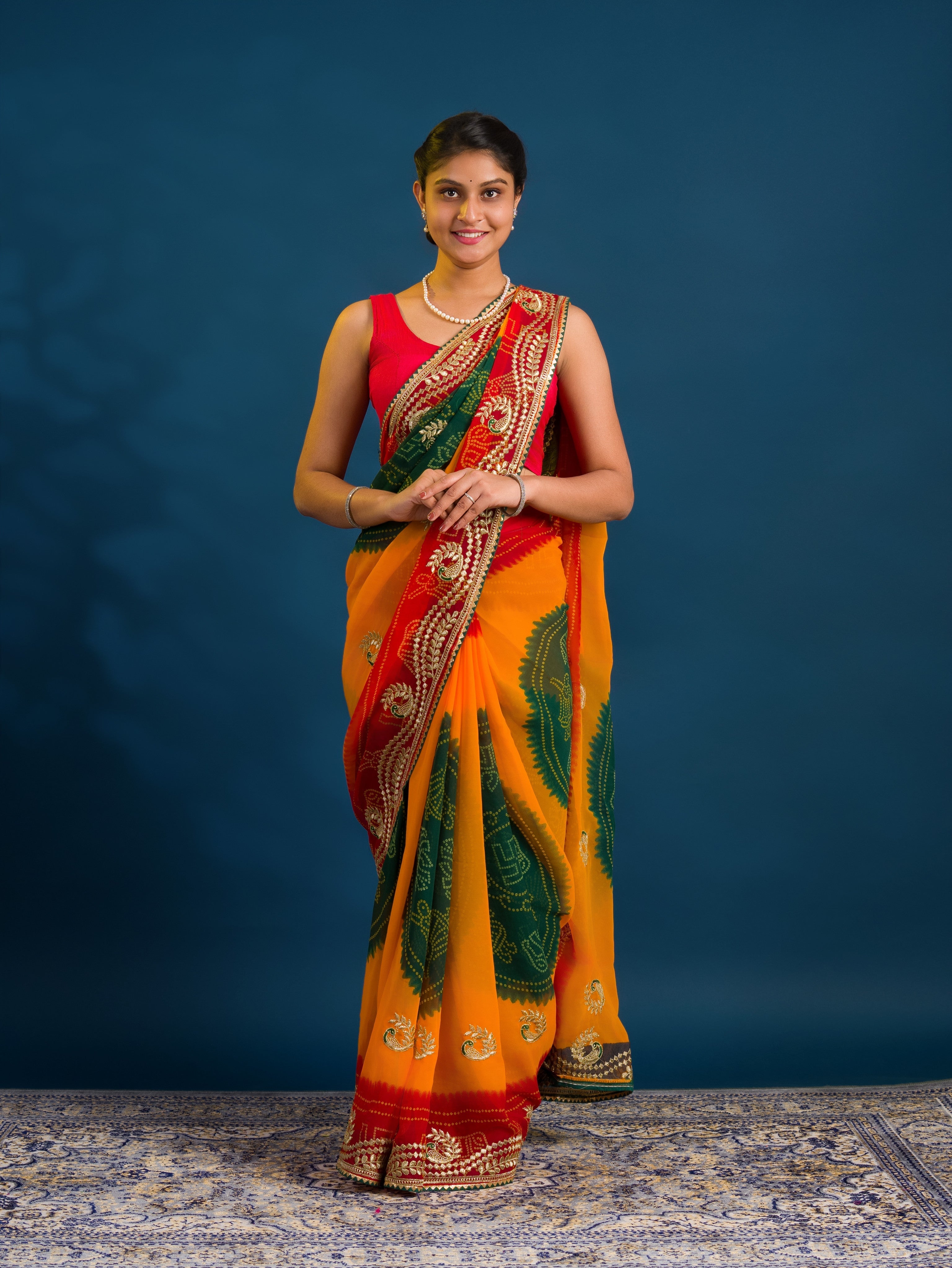 By Bandhani Saree With Embroidery Work